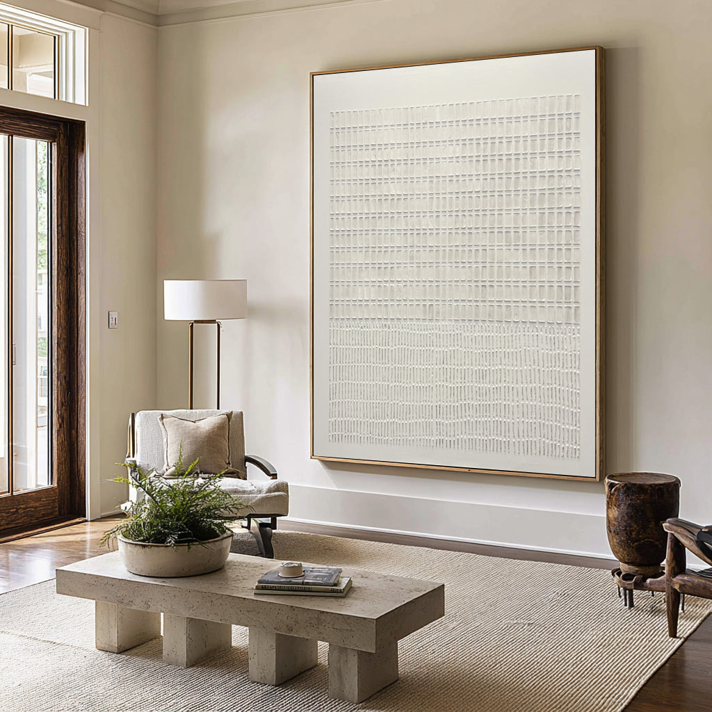 Large Abstract Oil Painting Beige Textured Grid Art, Modern Luxury Wall Art for Living Room | ArtvistaGallery #WAB 024