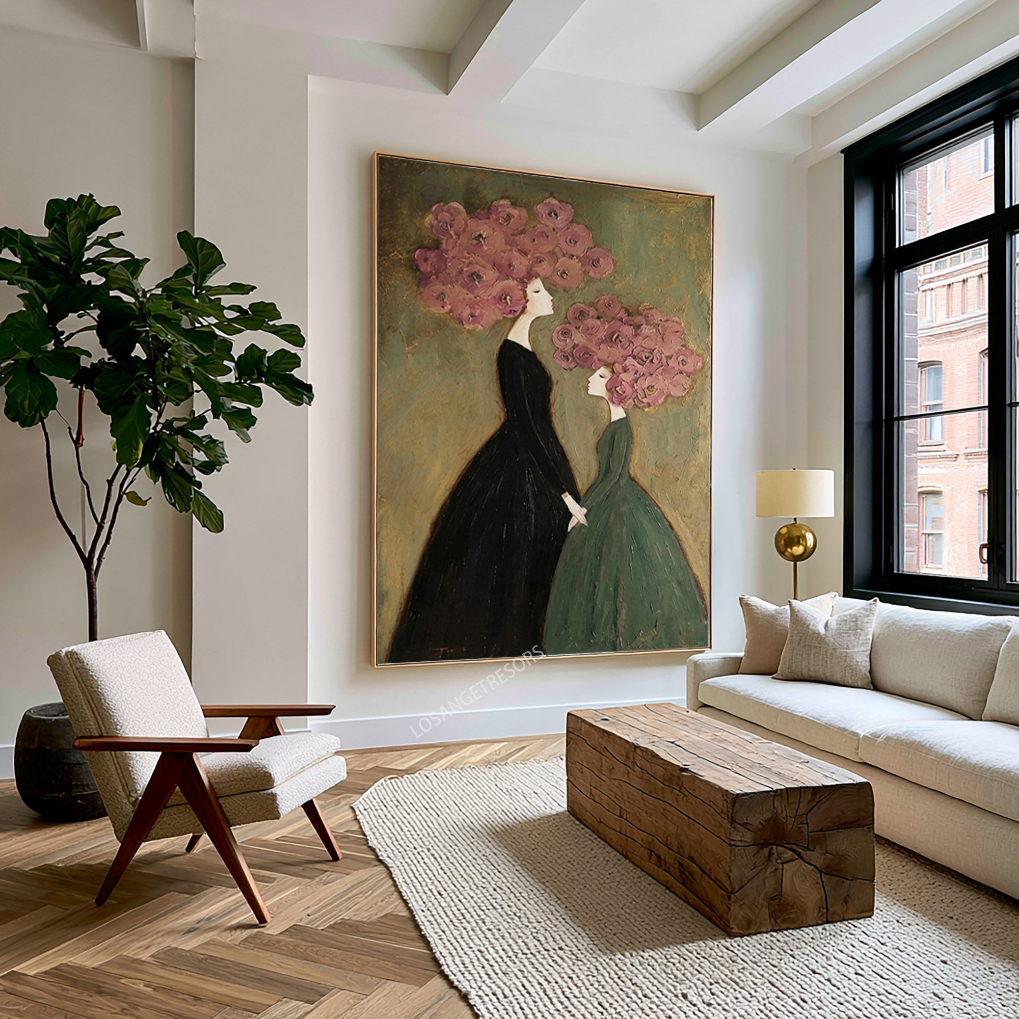 Large Botanical Figure Wall Art Elegant Floral Oil Painting Canvas
