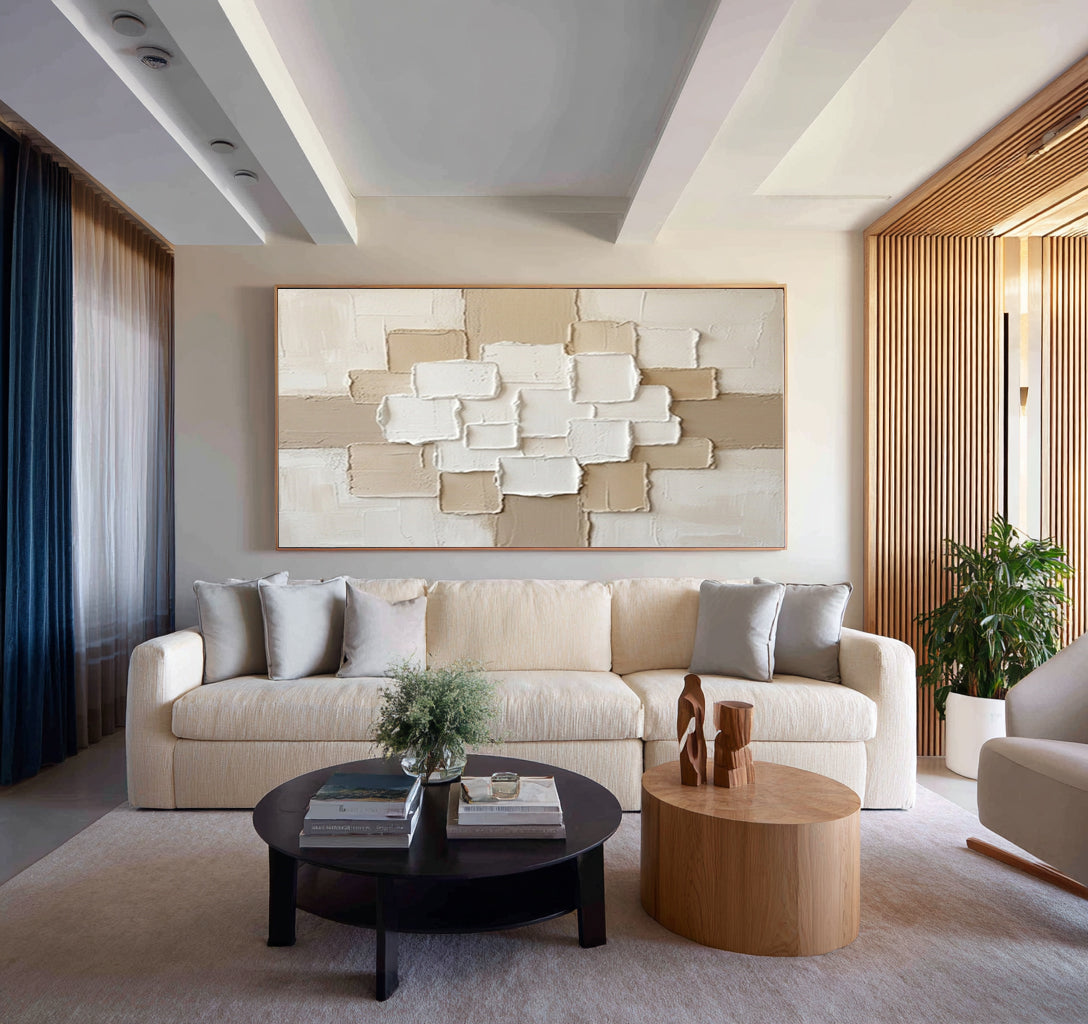 Large Neutral Layered Texture Wall Art Horizontal Hand Painted Canvas | ArtvistaGallery