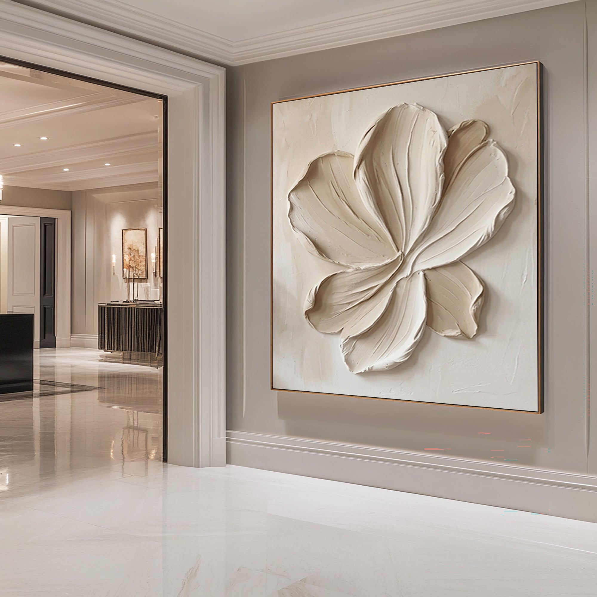 Large Botanical Relief Wall Art Contemporary Neutral Floral Canvas Painting