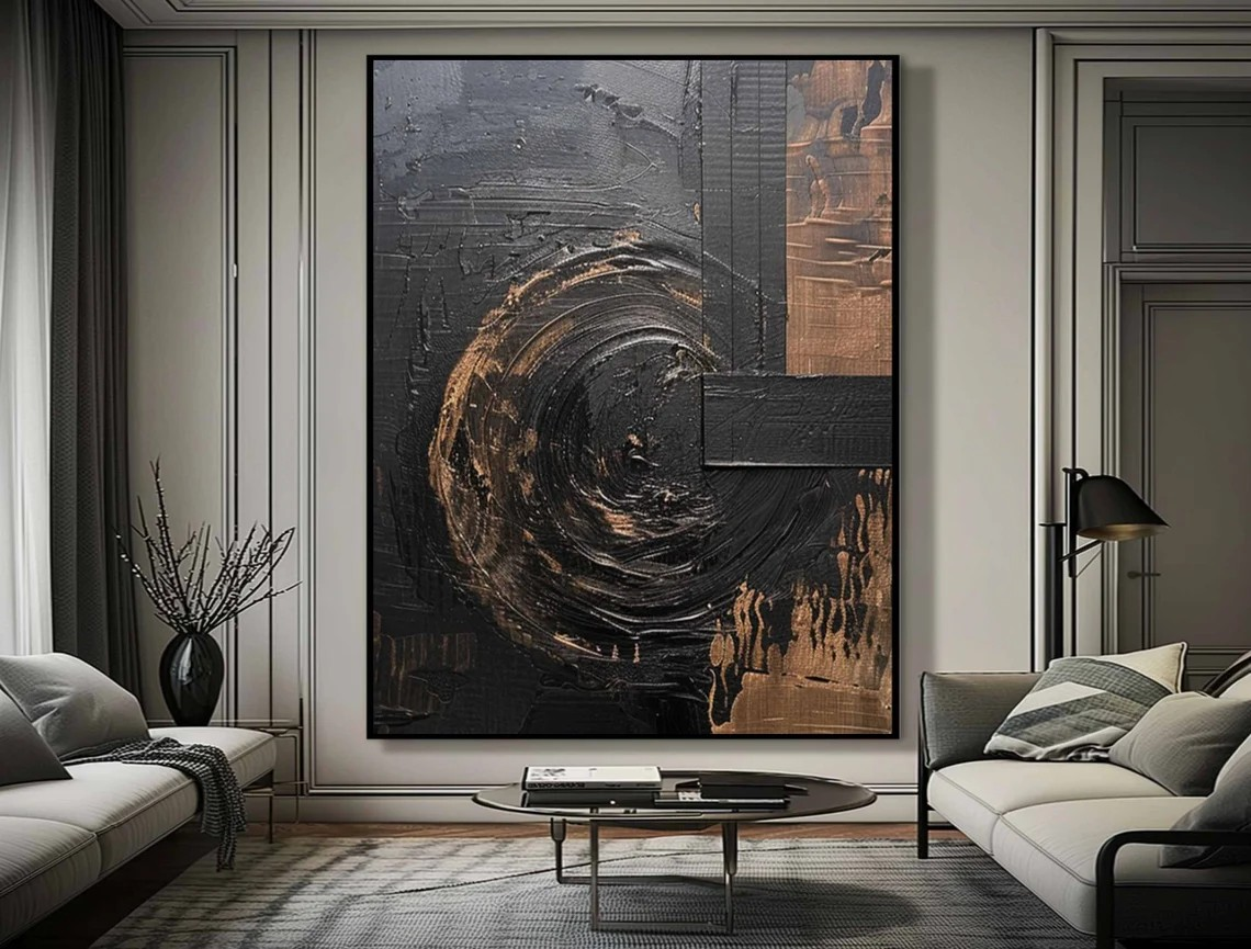Layered Texture Abstract Art, Black and Bronze Wall Painting #BGA 089