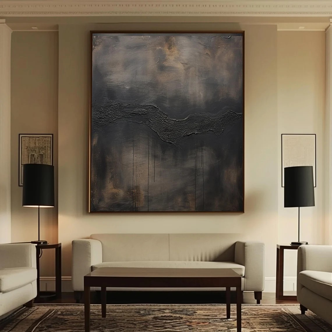 Textured Dark Abstract Painting, Moody Minimalist Art Canvas #BGA 081