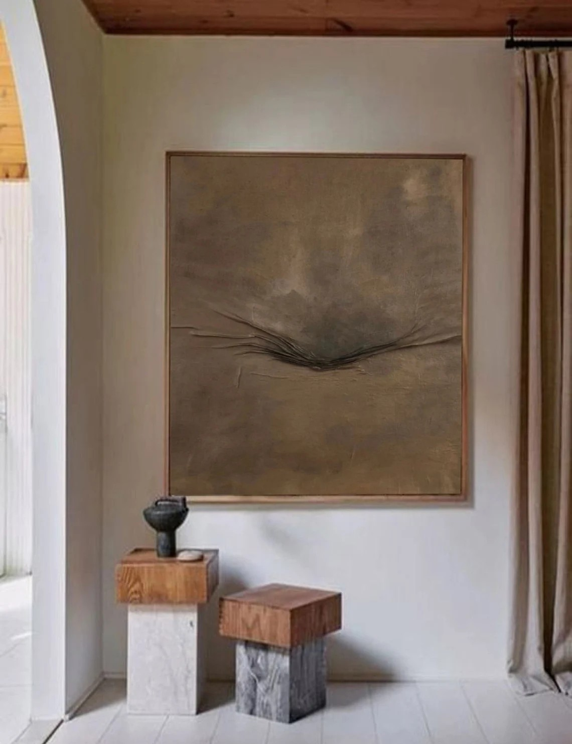 Whispers of Earth: Textured Neutral Wabi-Sabi Canvas #BGA 099
