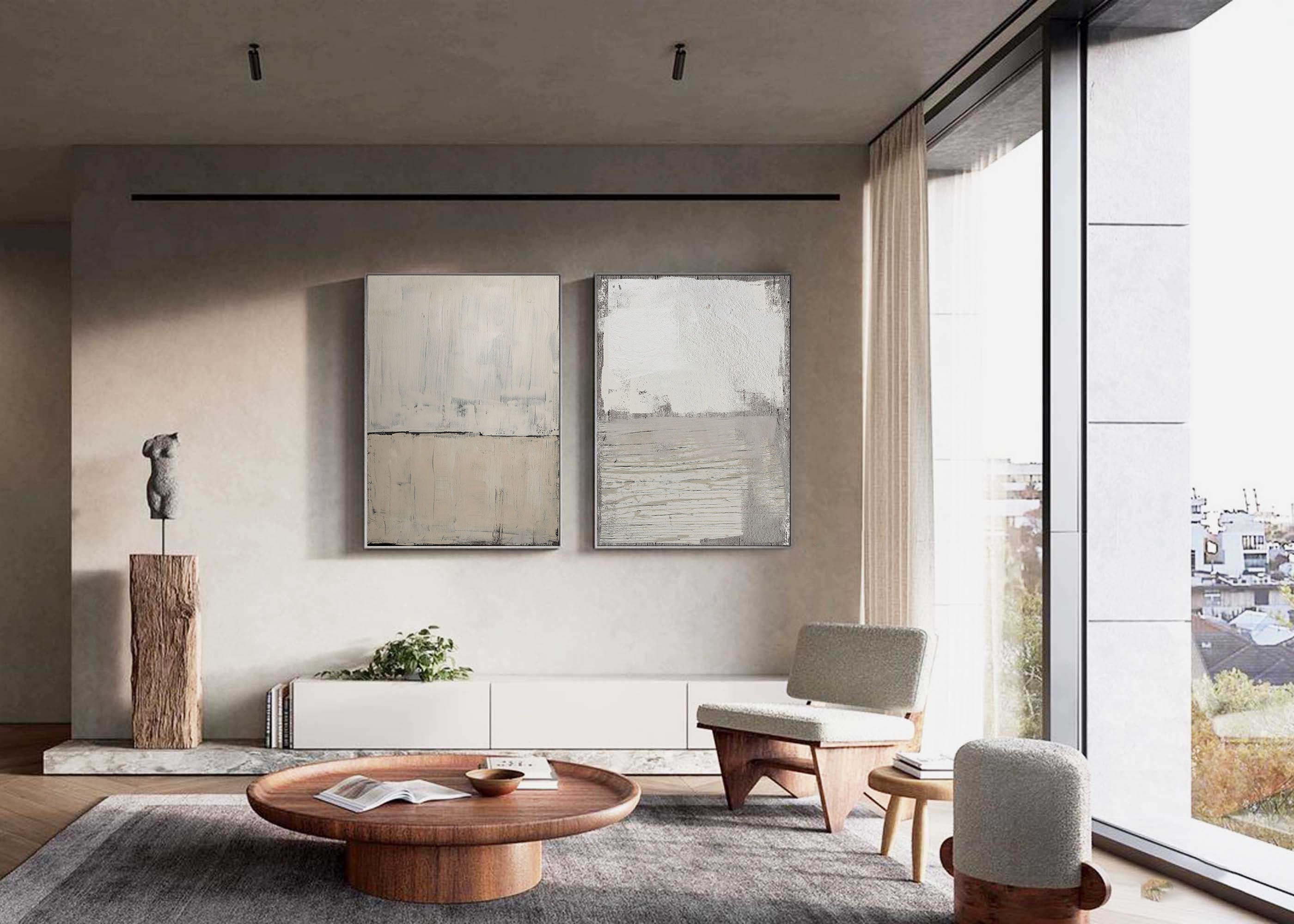 Beige & Brown Abstract Painting SET OF 2 #AVG 005