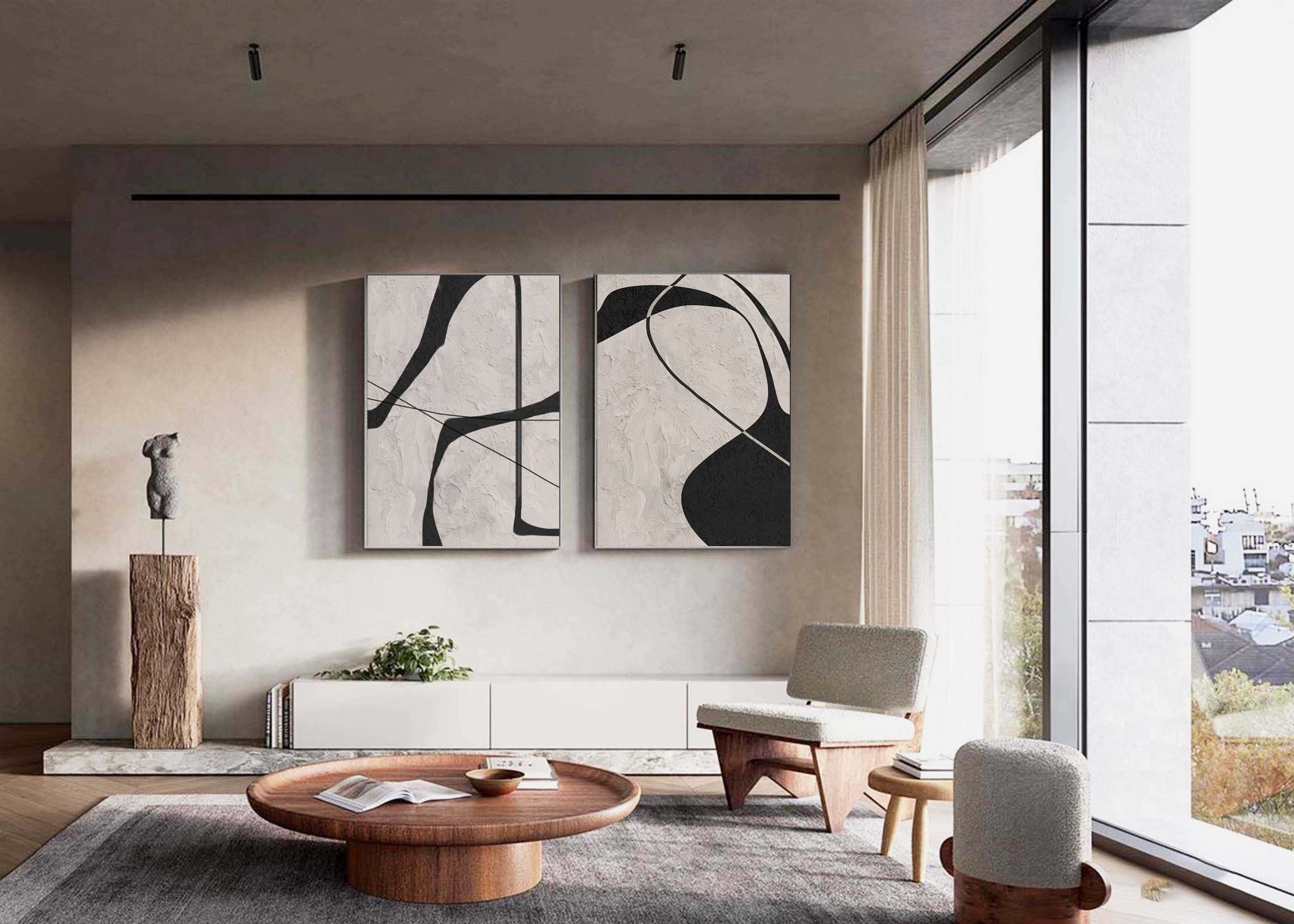 Black & White Abstract Painting SET OF 2 #CXA 013