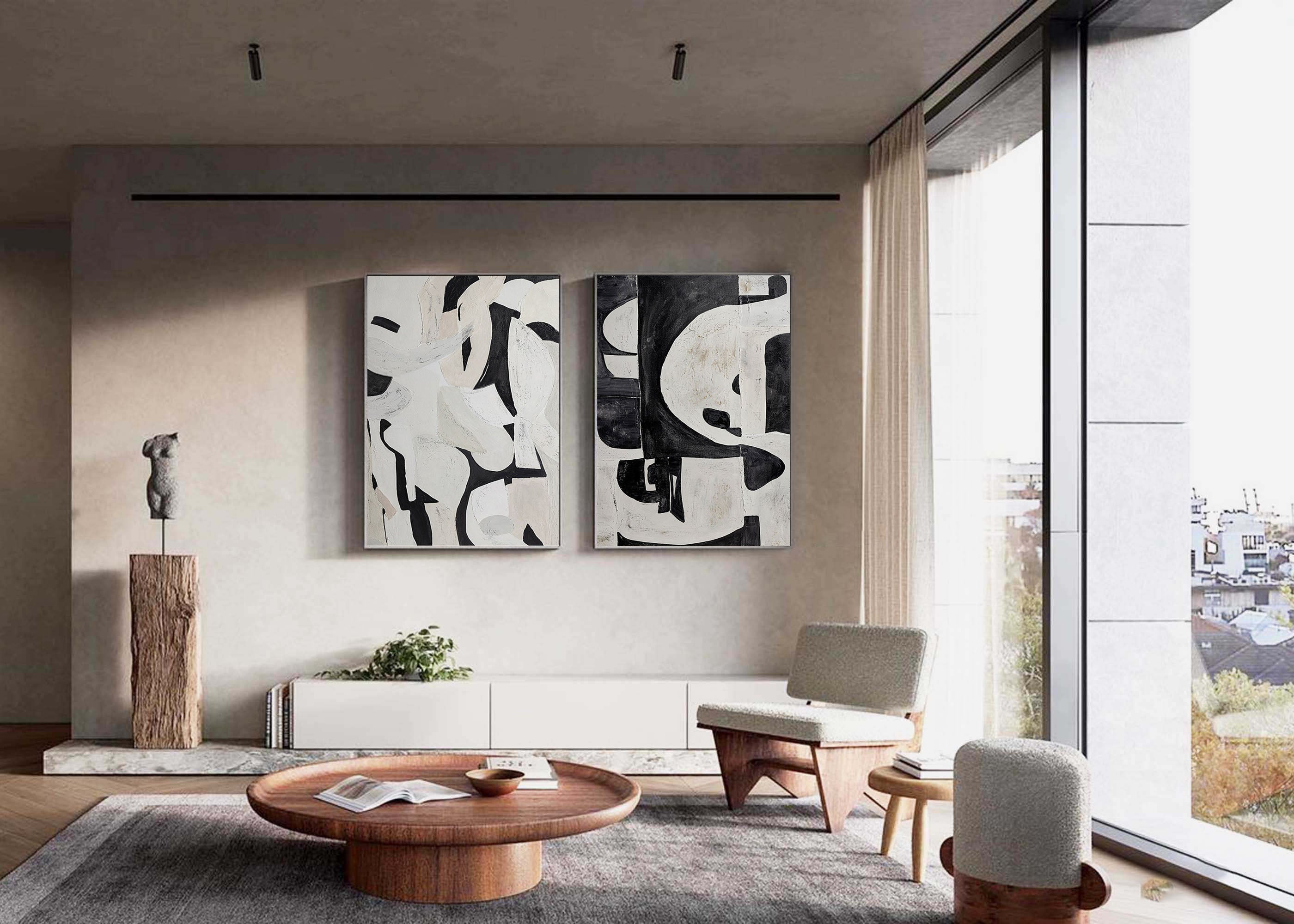 Black & White Abstract Painting SET OF 2 #LL 009