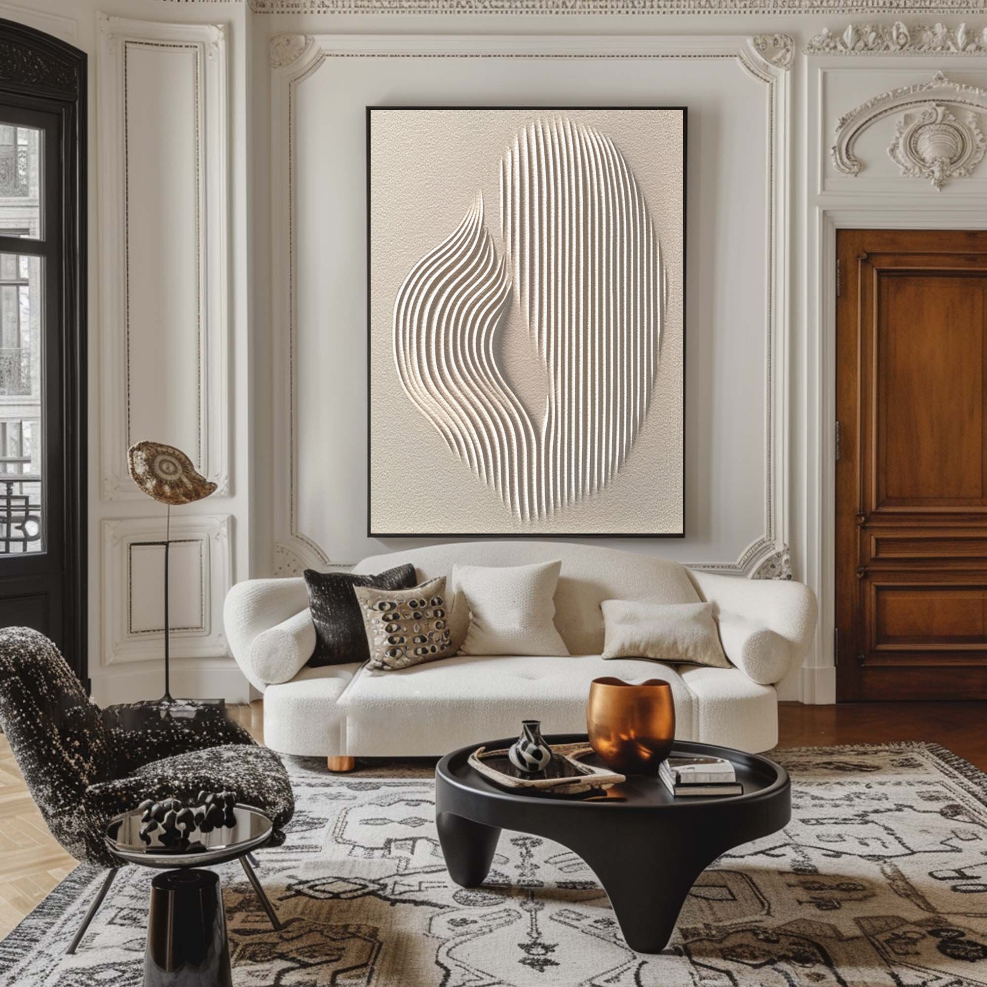 Abstract Wall Art - Modern Minimalist Canvas Painting in White #OS 085