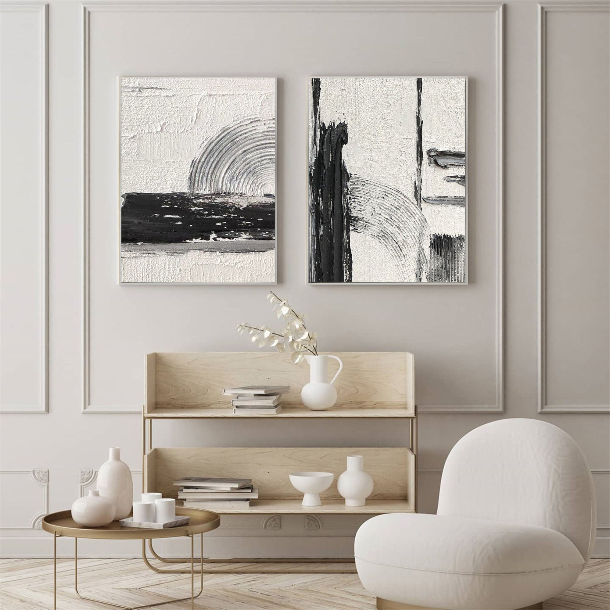 Black & White Abstract Painting SET OF 2 #AVG 029