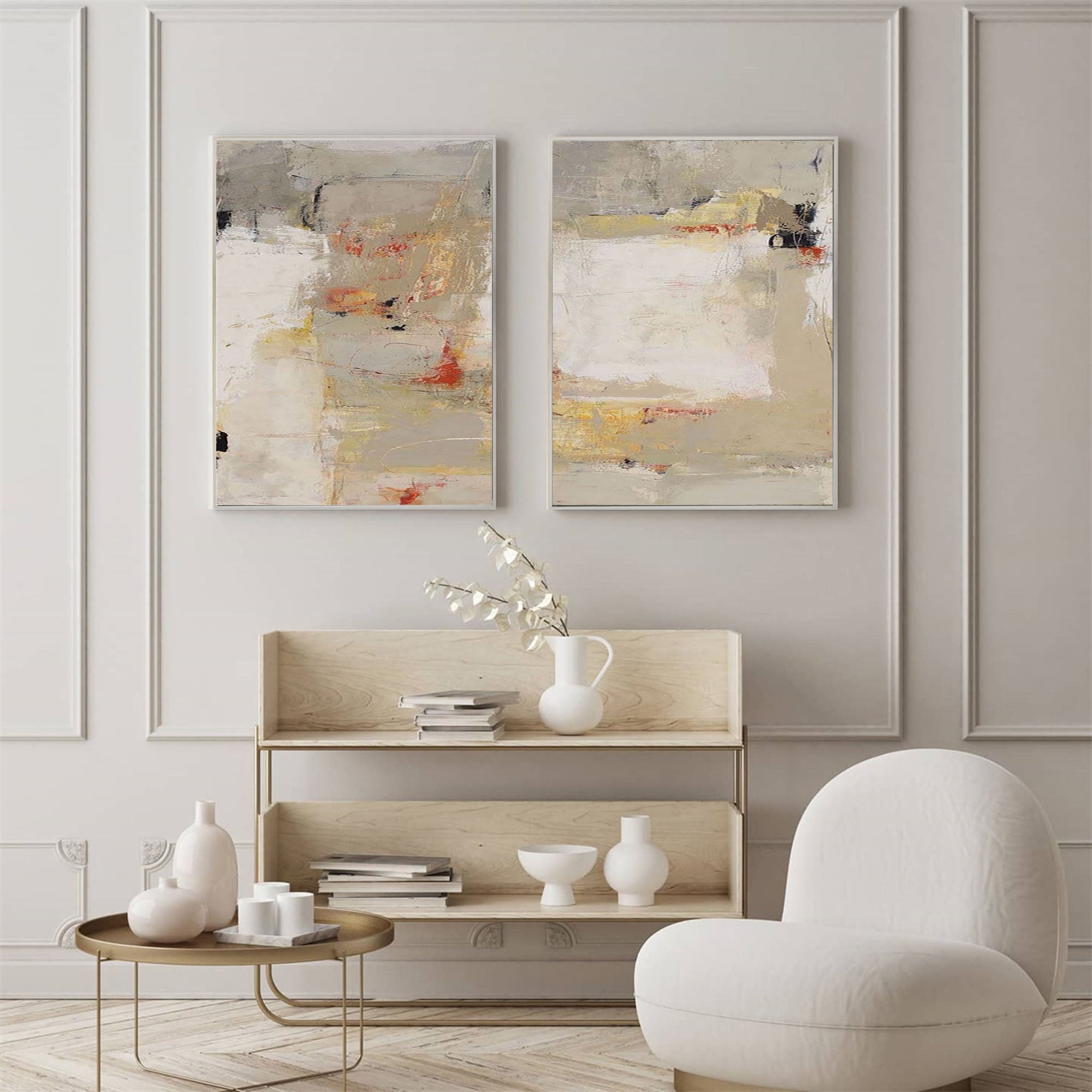 Beige & Brown Abstract Painting SET OF 2 #AVG 031