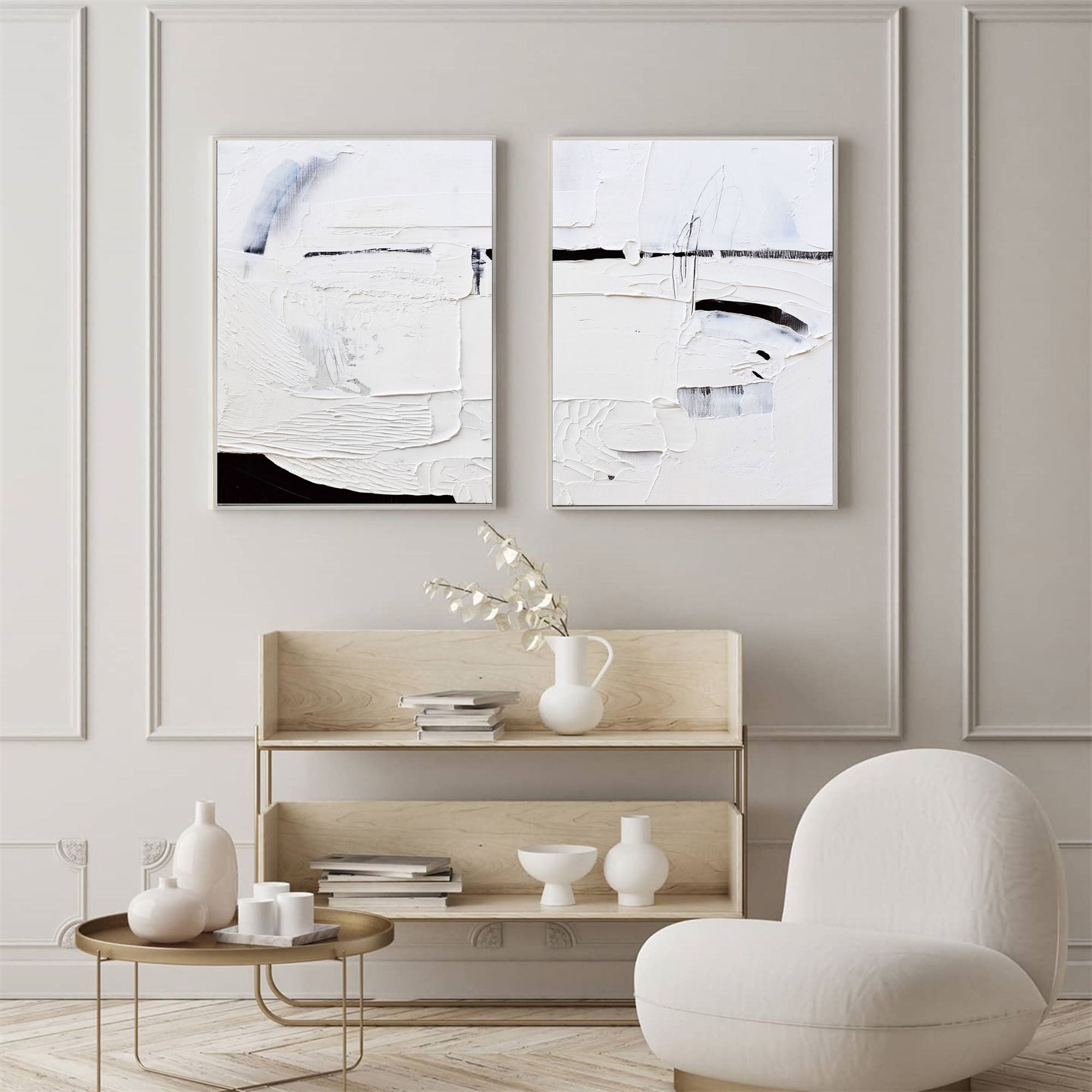 White Minimalist Abstract Painting SET OF 2 #AVG 018