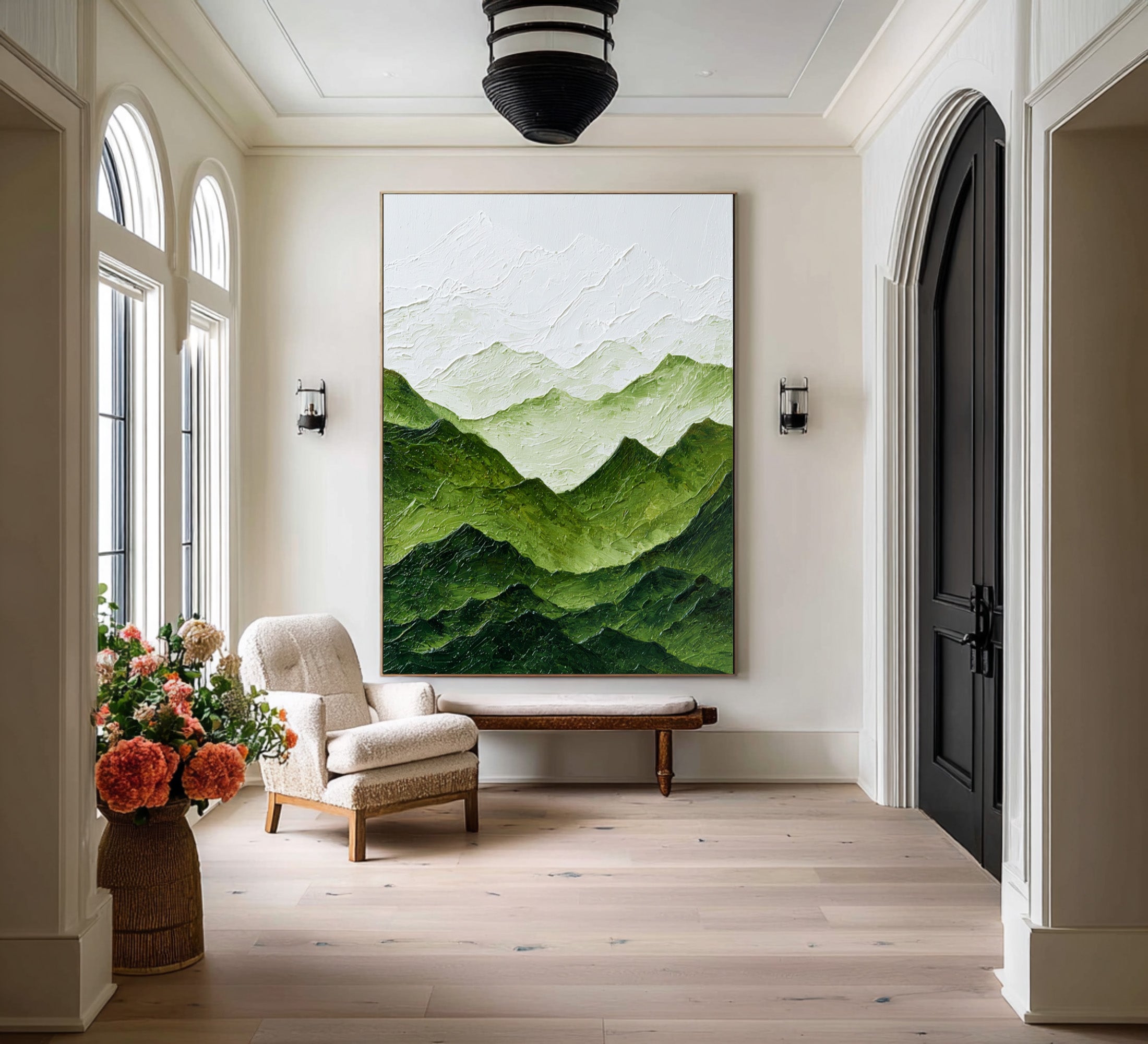 Large Contemporary Abstract Oil Painting, Green Mountain Textured Art for Modern Interior | ArtvistaGallery #WAB 004