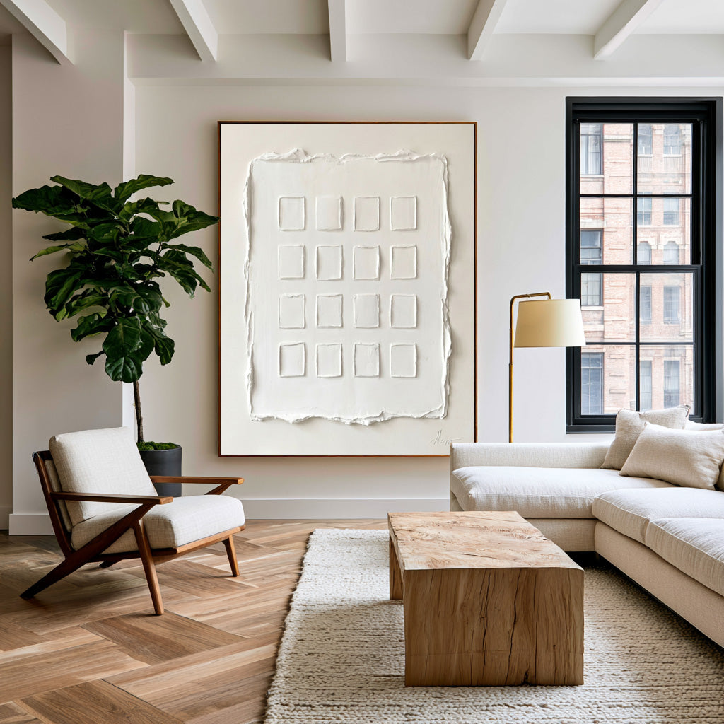 Fragments Of Order And Light White Abstract Wall Art Textured Relief Contemporary Painting