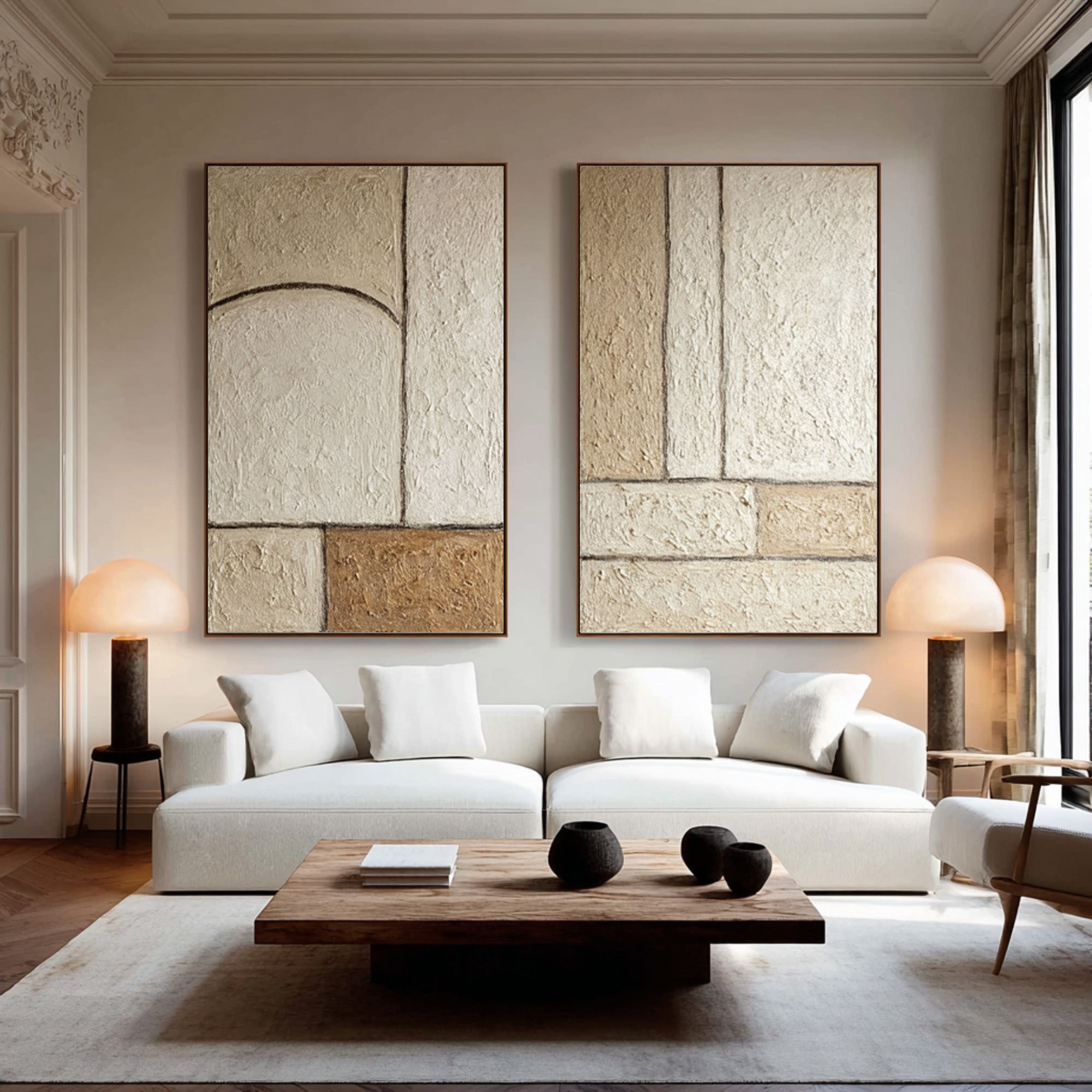 Large Neutral Abstract Wall Art Set of 2 #WAB 002