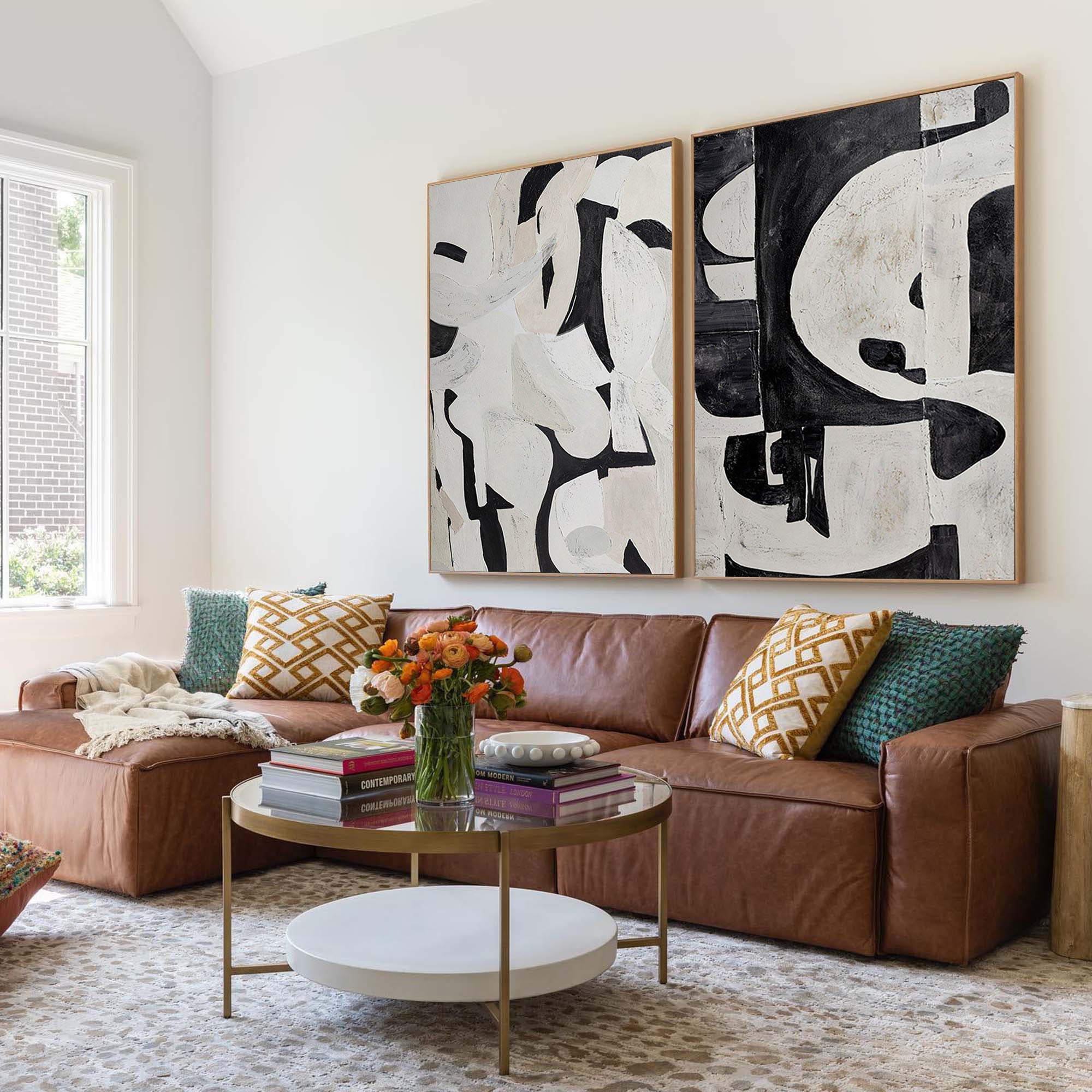 Black & White Abstract Painting SET OF 2 #LL 009