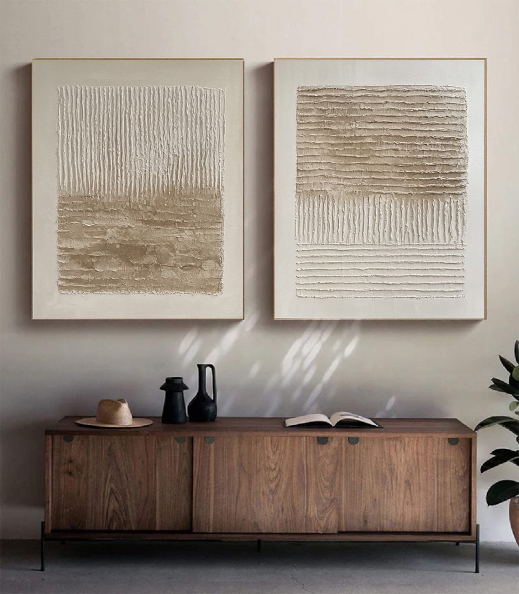 Modern Minimalist Set of Two with Sculpted Neutral Striations #BGA 194