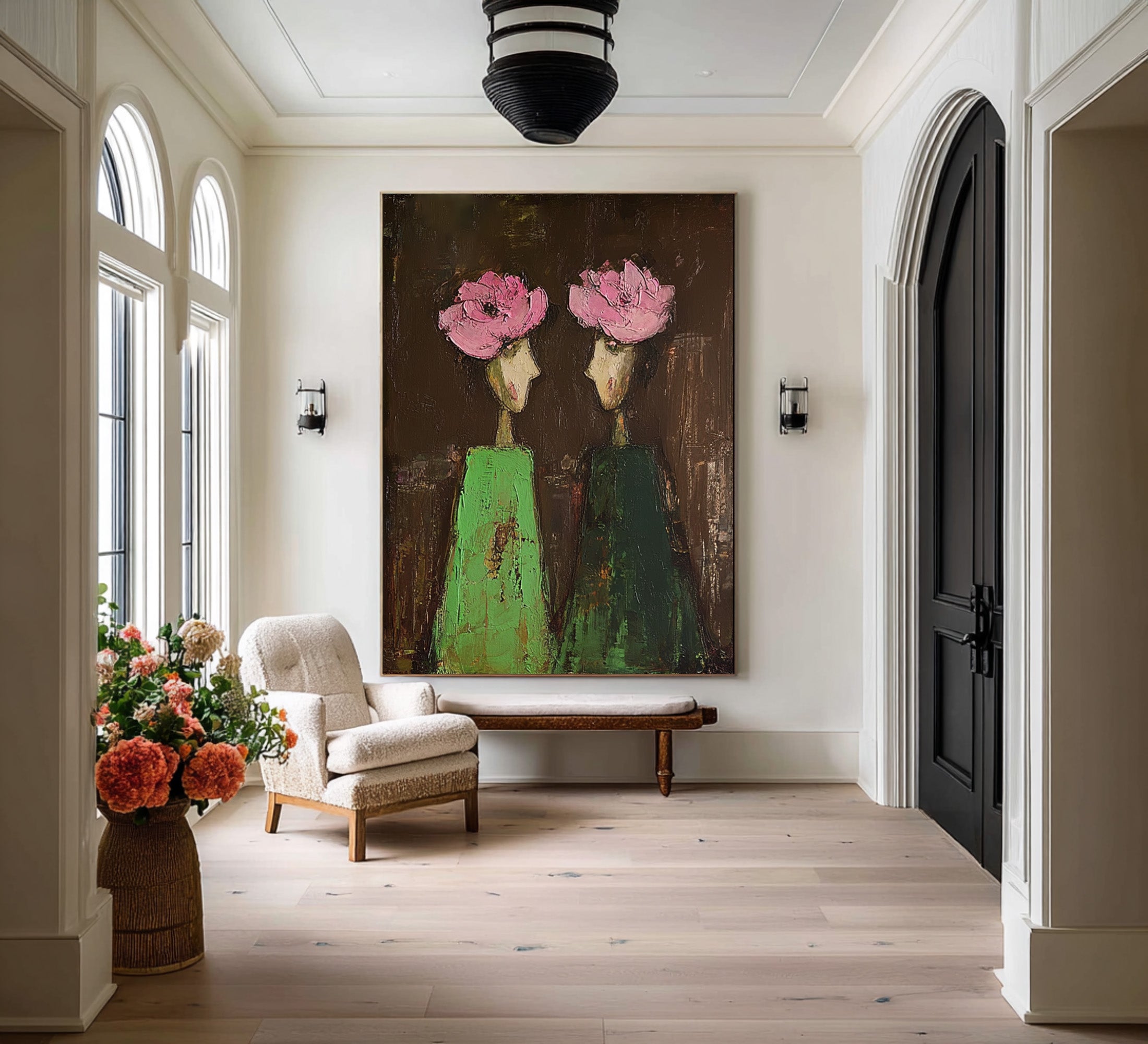Large Abstract Portrait Oil Painting – Dark Background Canvas Statement Art #WAB 040