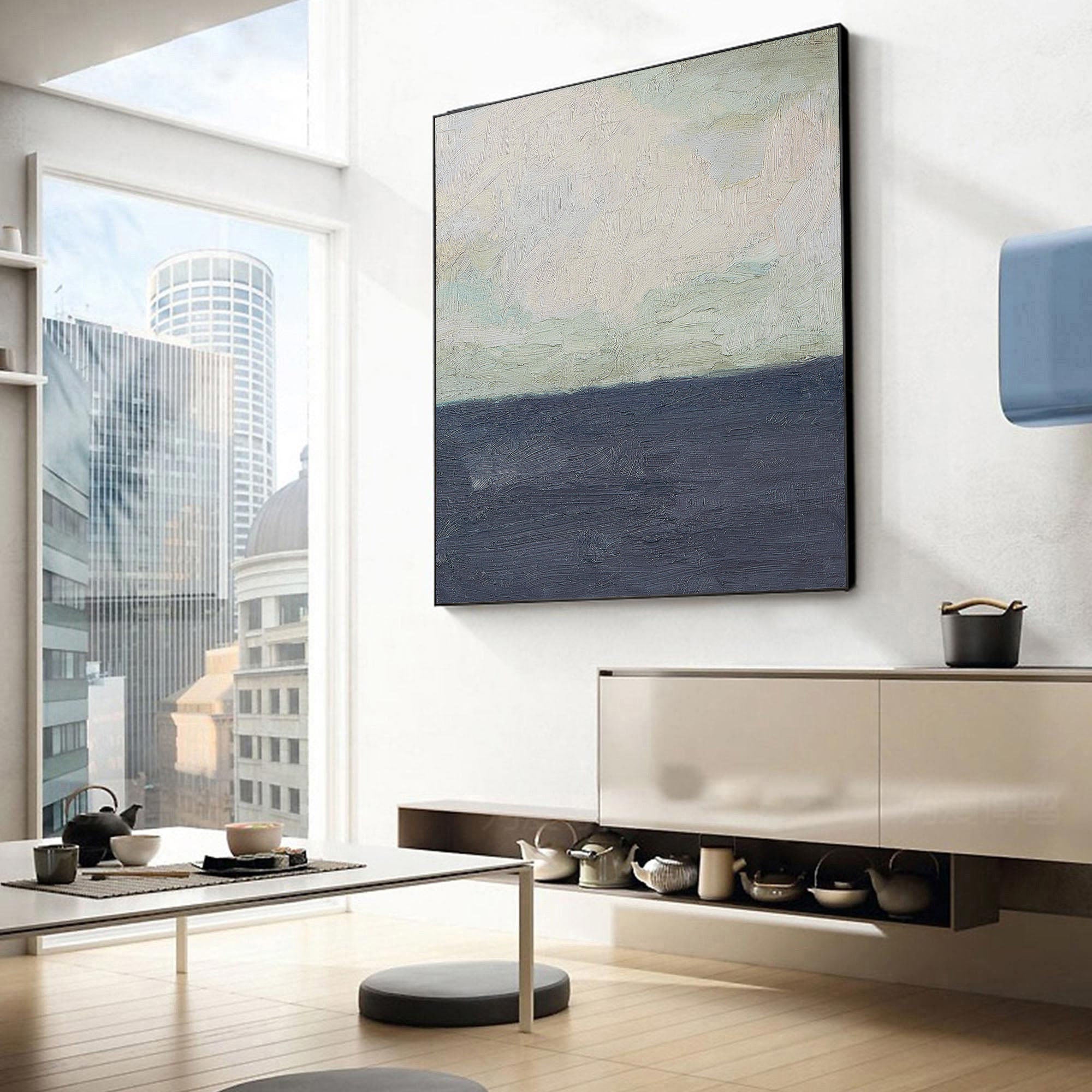 Minimalist Impasto Abstract Wall Art, Horizontal Color Fields #BGA 071