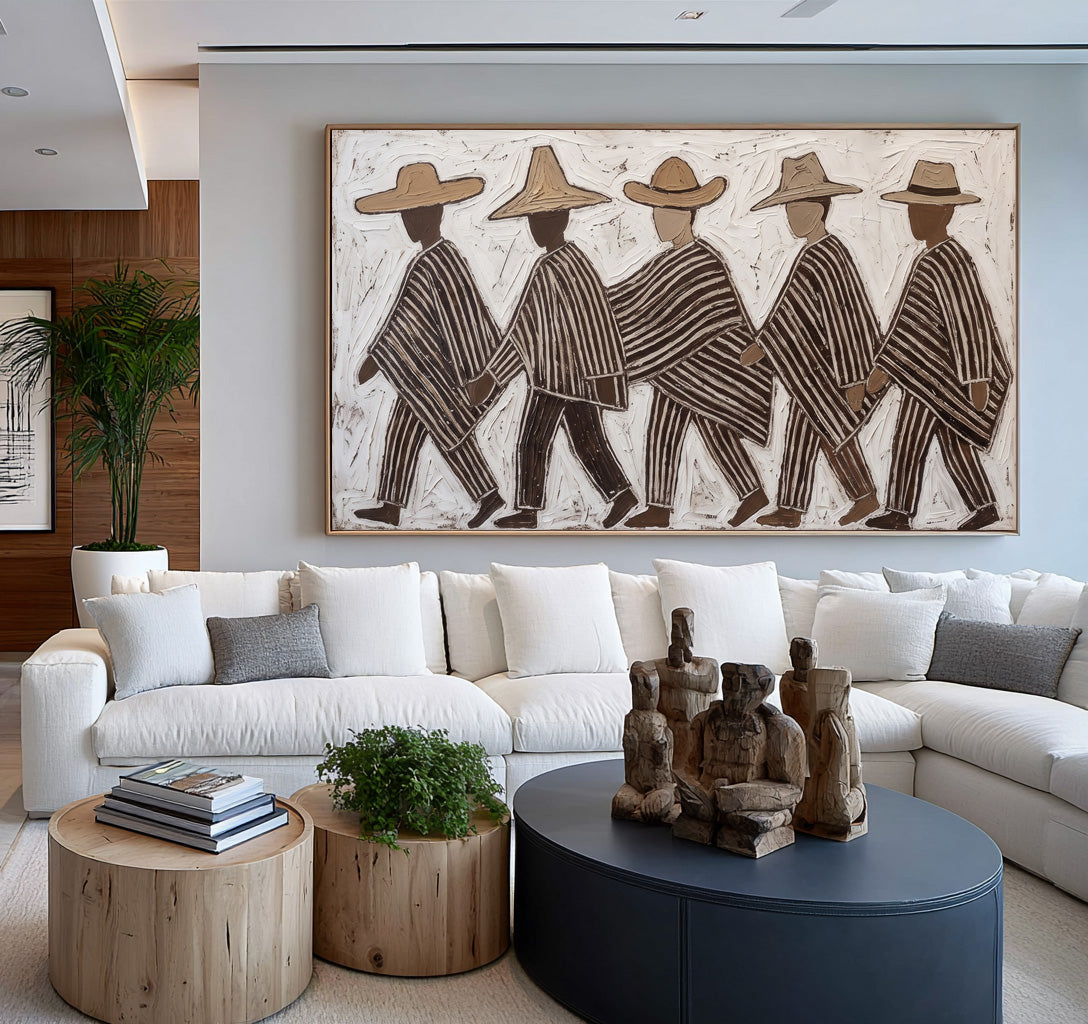 Folk Art Painting, Southwestern Figurative Wall Art, Hand Painted Textured Artwork