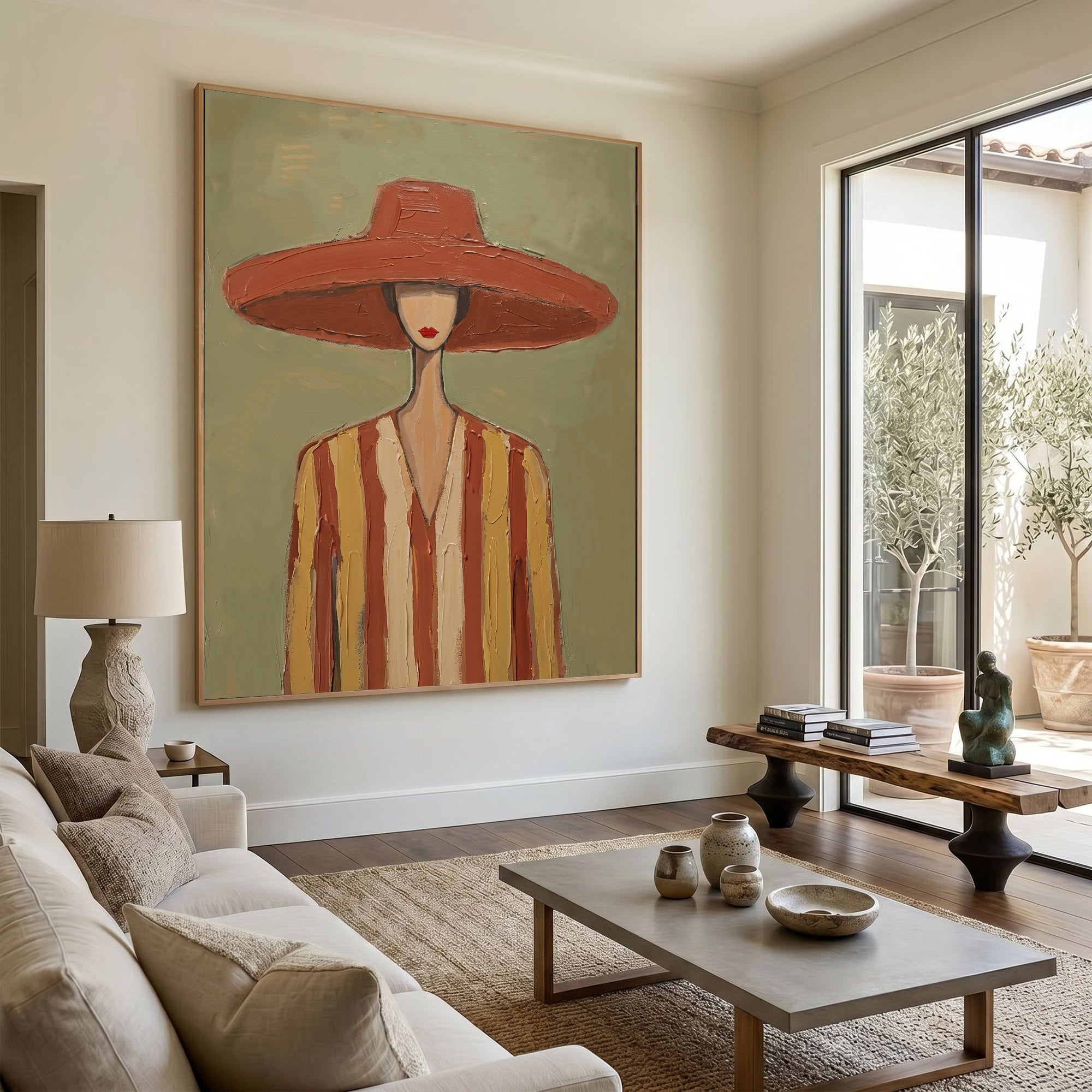 Large Vintage Americana Cowboy Woman Wall Art Western Fashion Portrait Oil Painting Rustic Contemporary Decor