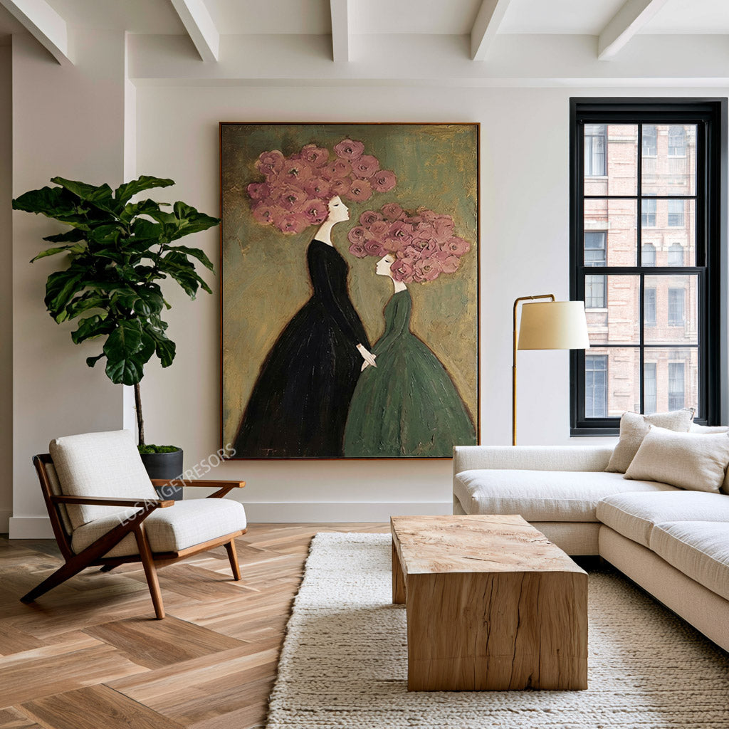 Large Botanical Figure Wall Art Elegant Floral Oil Painting Canvas