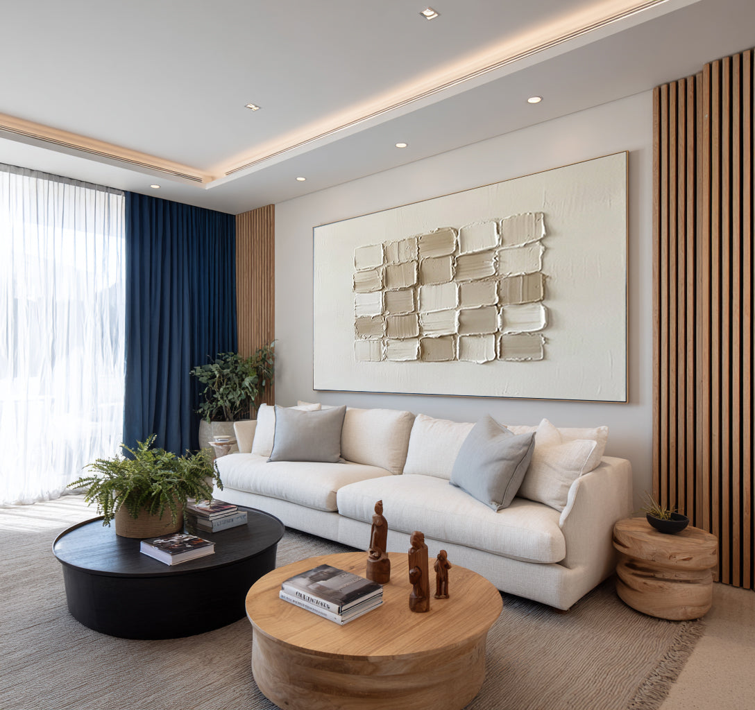 Large Neutral Brick Texture Wall Art Horizontal Hand Painted Canvas