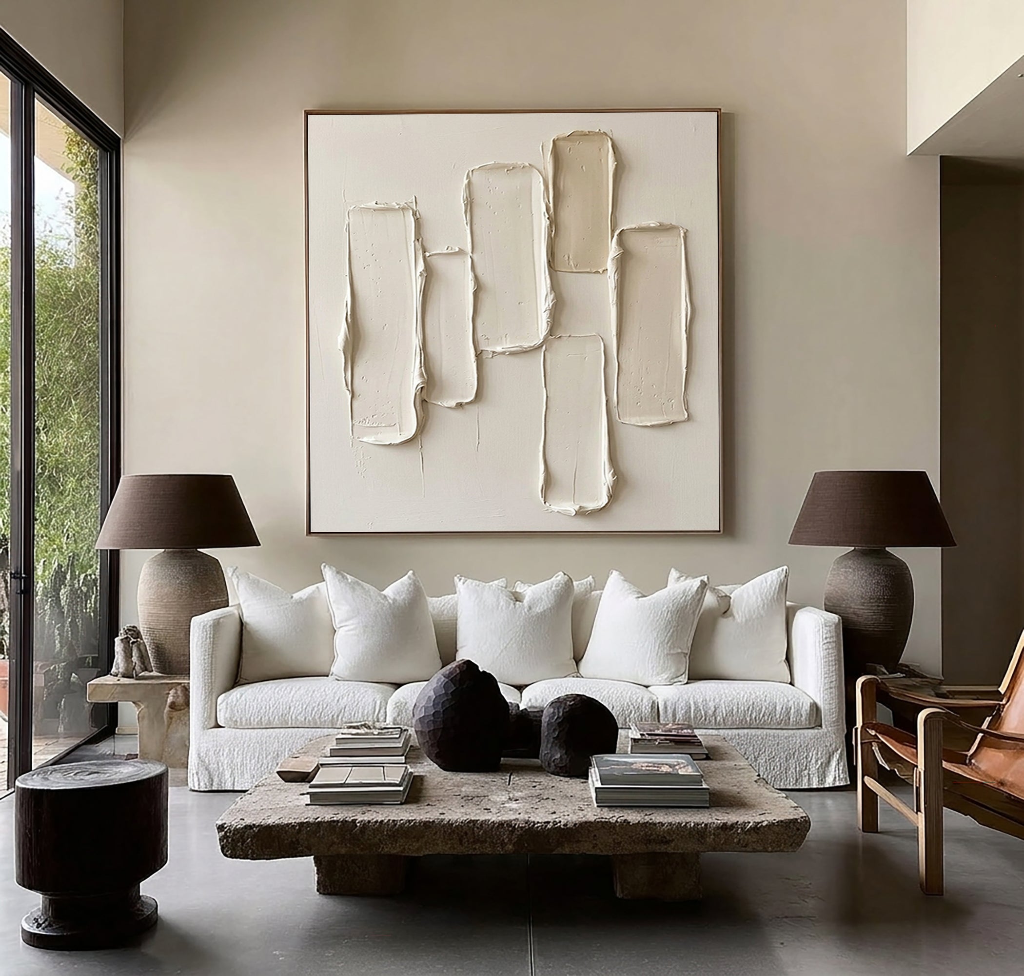 Large Architectural Rhythm Textured Wall Art Neutral Contemporary Relief Painting