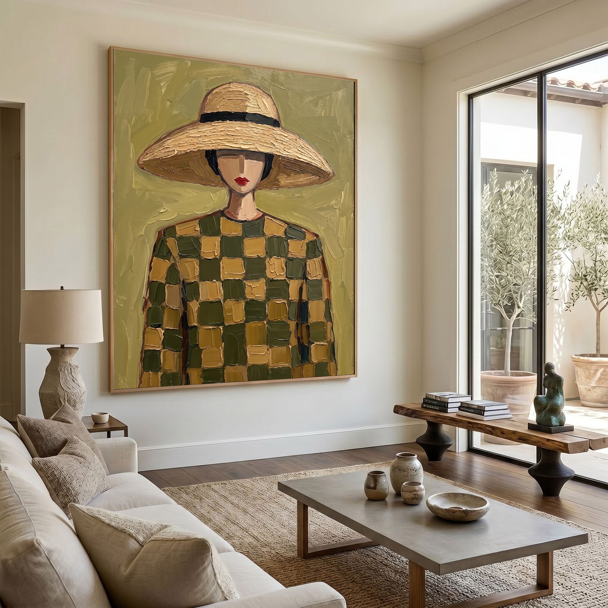 Large Woman Portrait Wall Art Abstract Oil Painting Vintage Americana Art Cowgirl Cowboy Western Fashion Figure Minimalist Decor