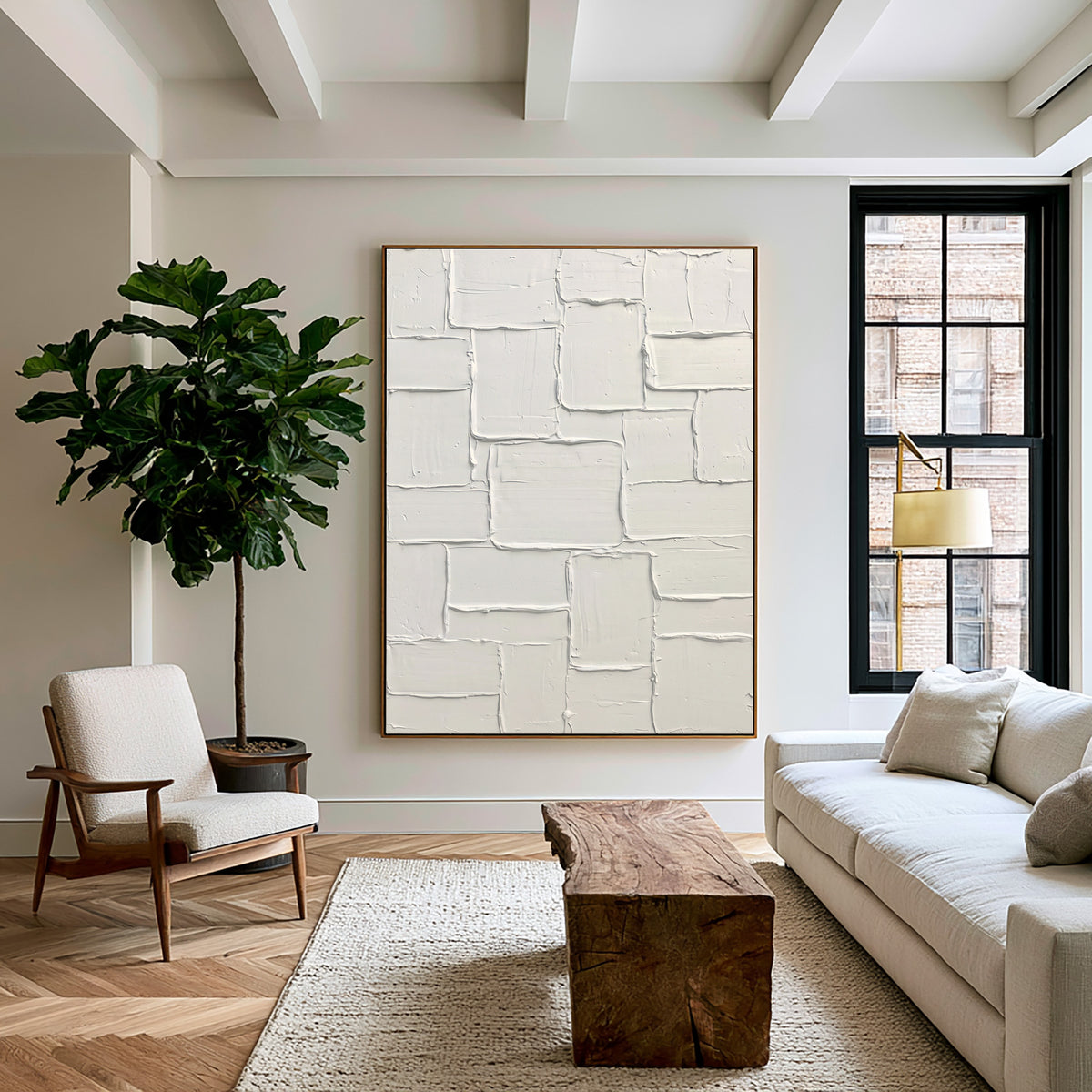 Wabi Sabi Ivory Blocks Handmade Artwork Neutral Textured Abstract Wall Art Modern Interior Decor