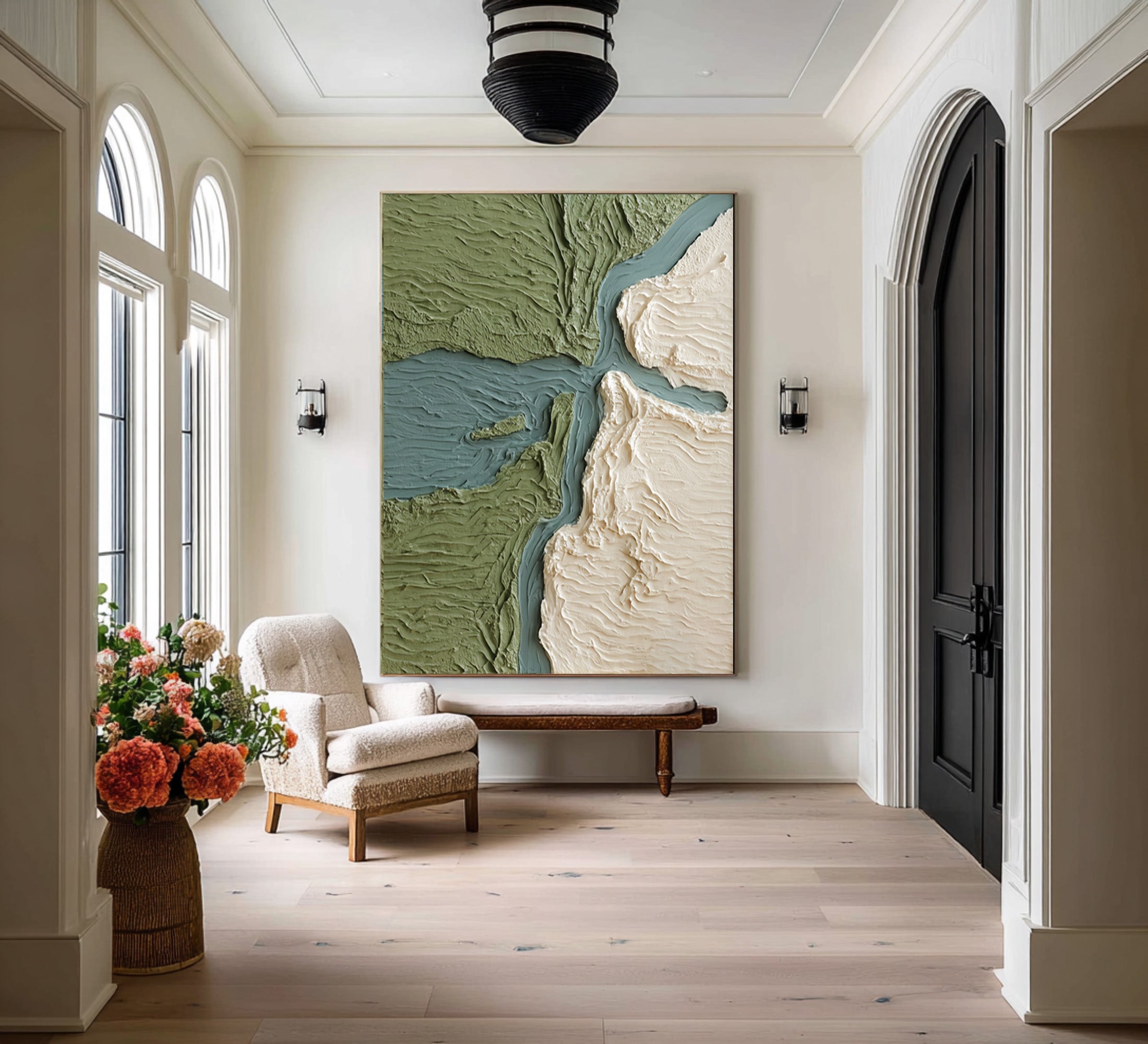 Large Abstract Oil Painting Green Minimal Landscape, Textured Art for Modern Interior | ArtvistaGallery #WAB 029