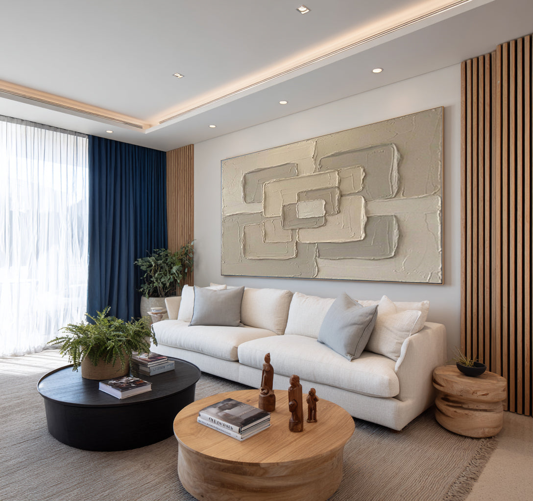 Large Neutral Geometric Wall Art Hand Painted Textured Canvas | ArtvistaGallery