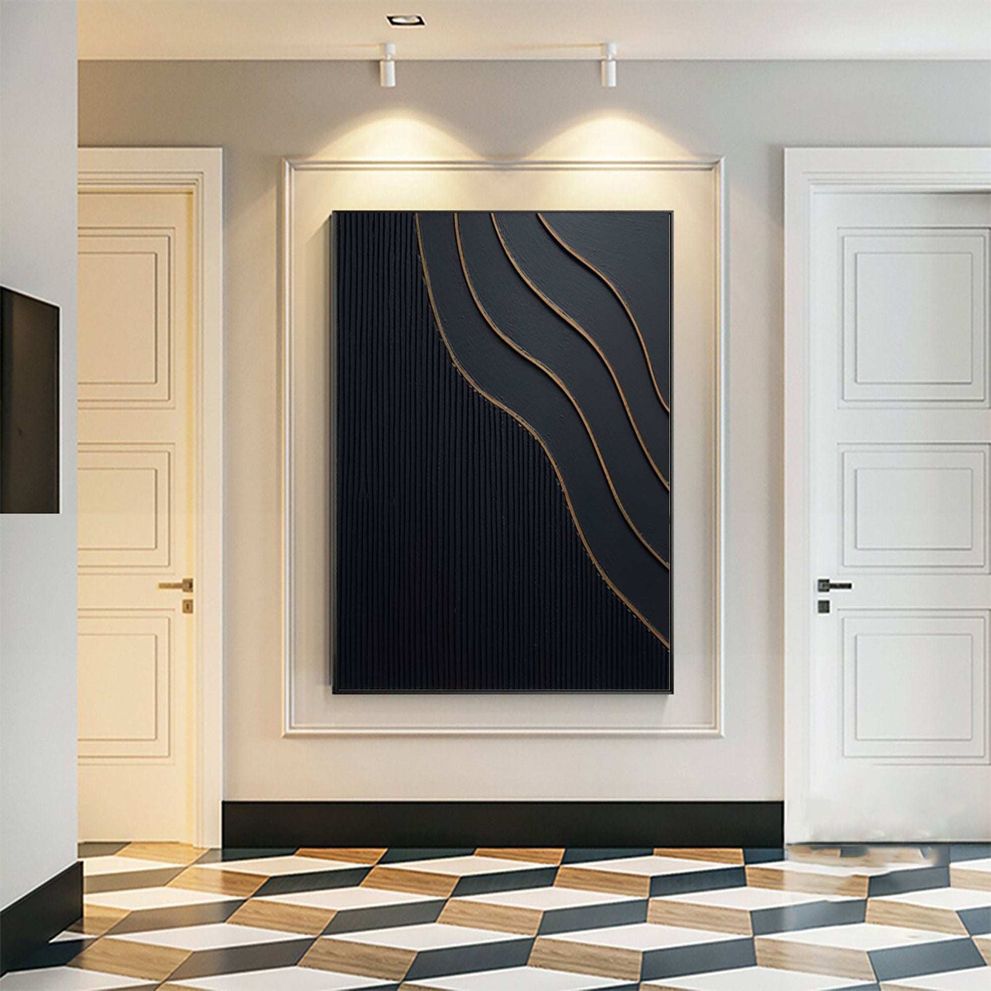 Large Black and Gold Abstract Canvas Art for Home Decor #BM 027