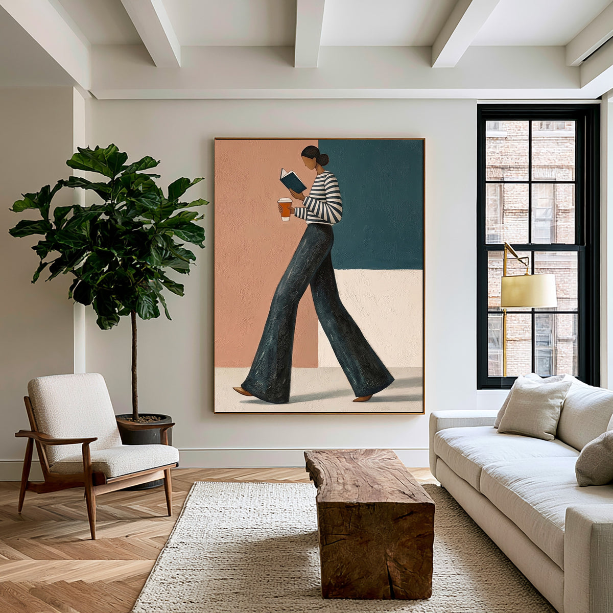 Contemporary Fashion Woman Painting Striped Sweater Wide Leg Pants Wall Art