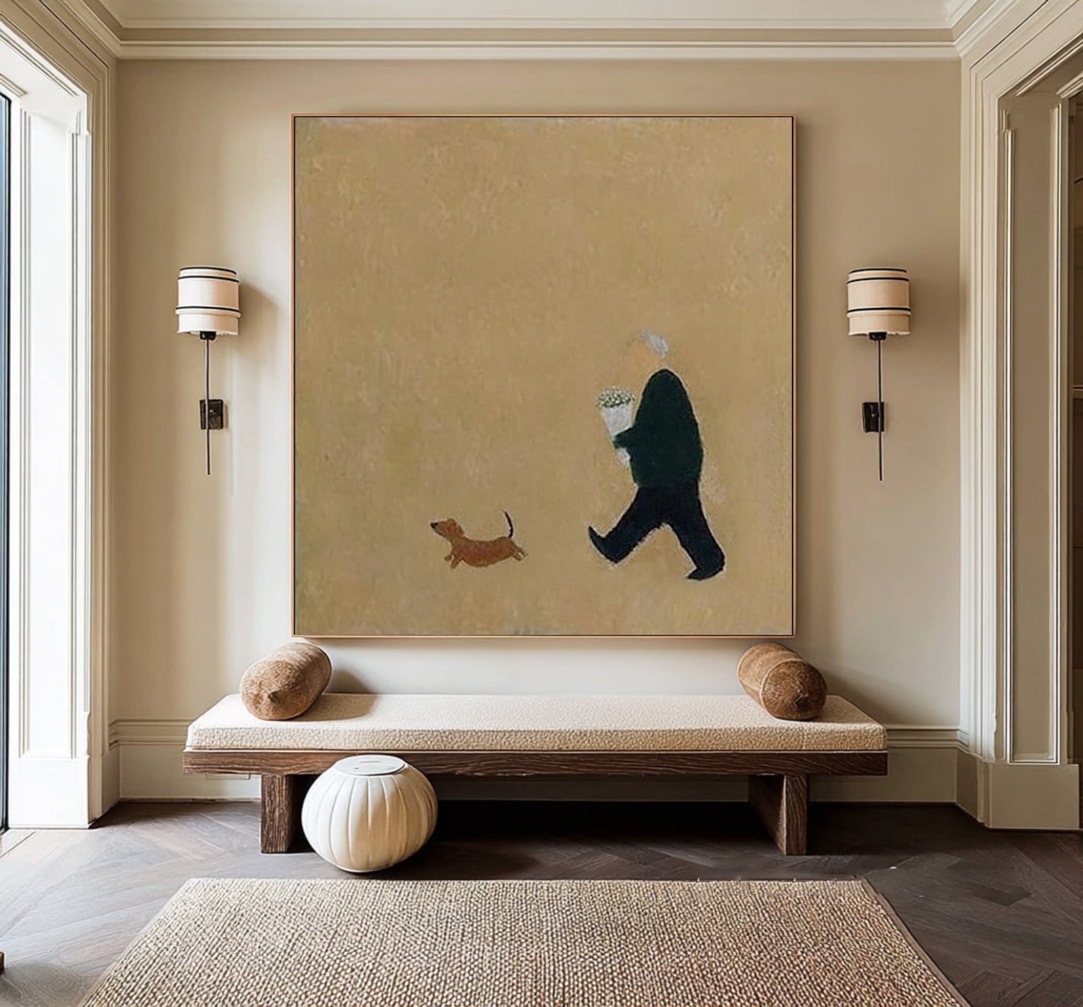 Large Abstract Oil Painting Minimalist Figure Art, Warm Modern Wall Art for Living Room | ArtvistaGallery #WAB 014