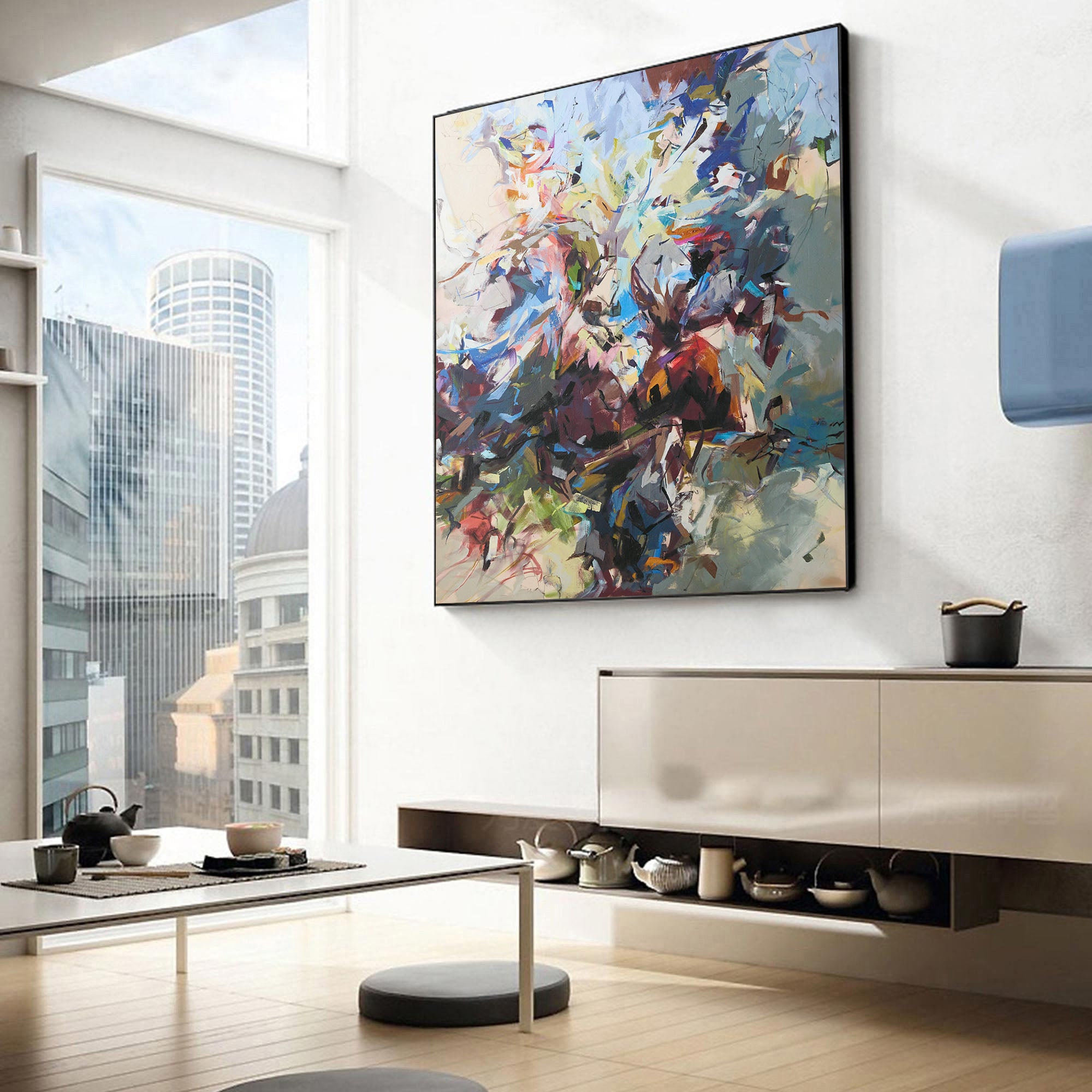 Colorful Abstract with Dynamic Brushwork, Minimalist Wall Art #BGA 072
