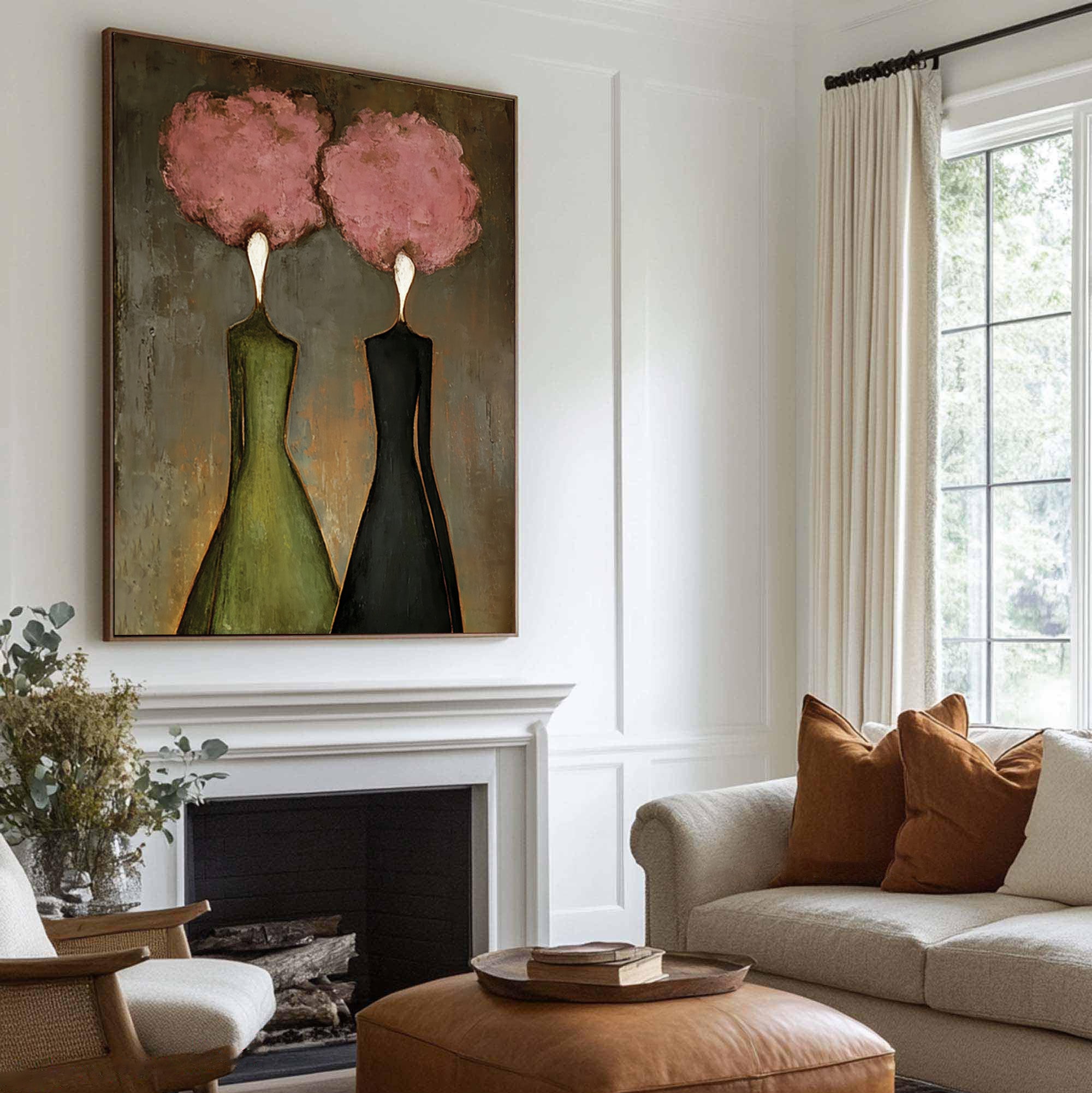 Large Elegant Figurative Oil Painting on Canvas – Modern Pink Portrait Wall Art #WAB 034