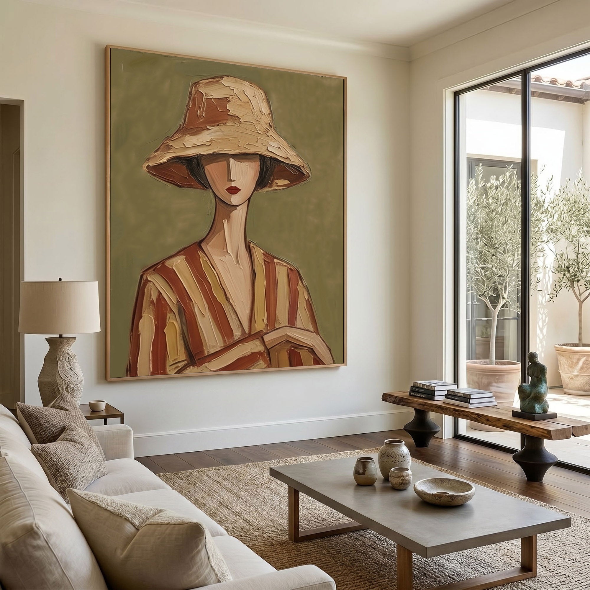 Large Modern Woman Portrait Wall Art Abstract Oil Painting Cowgirl Cowboy Vintage Americana Art Western Fashion Figure Contemporary Interior Decor