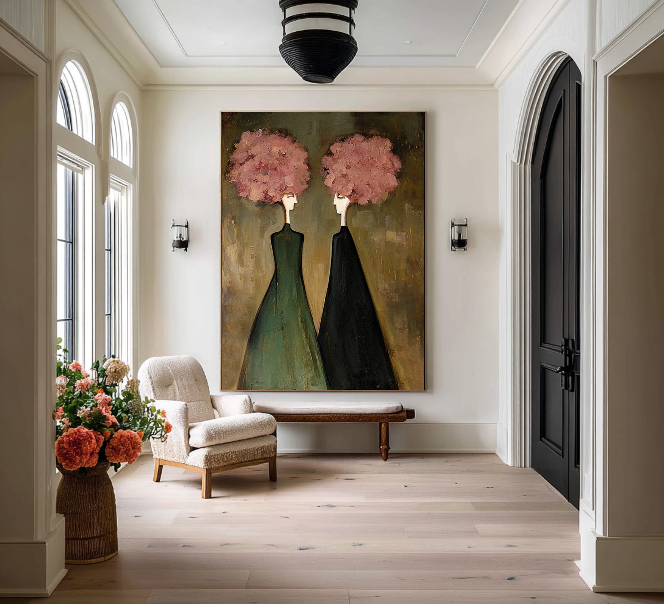 Large Modern Figurative Oil Painting on Canvas – Elegant Pink Portrait Wall Art Decor #WAB 033