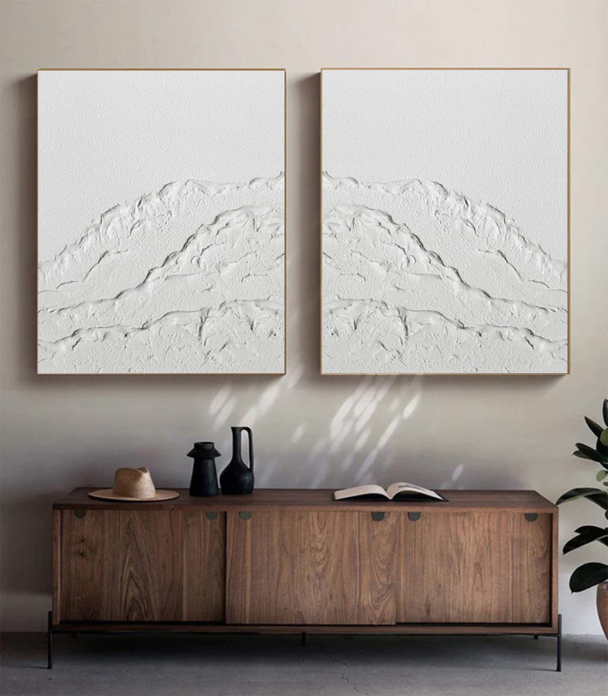 Glacial White Peaks: 3D Mountain Range Set Of 2 Wall Art #BGA 132