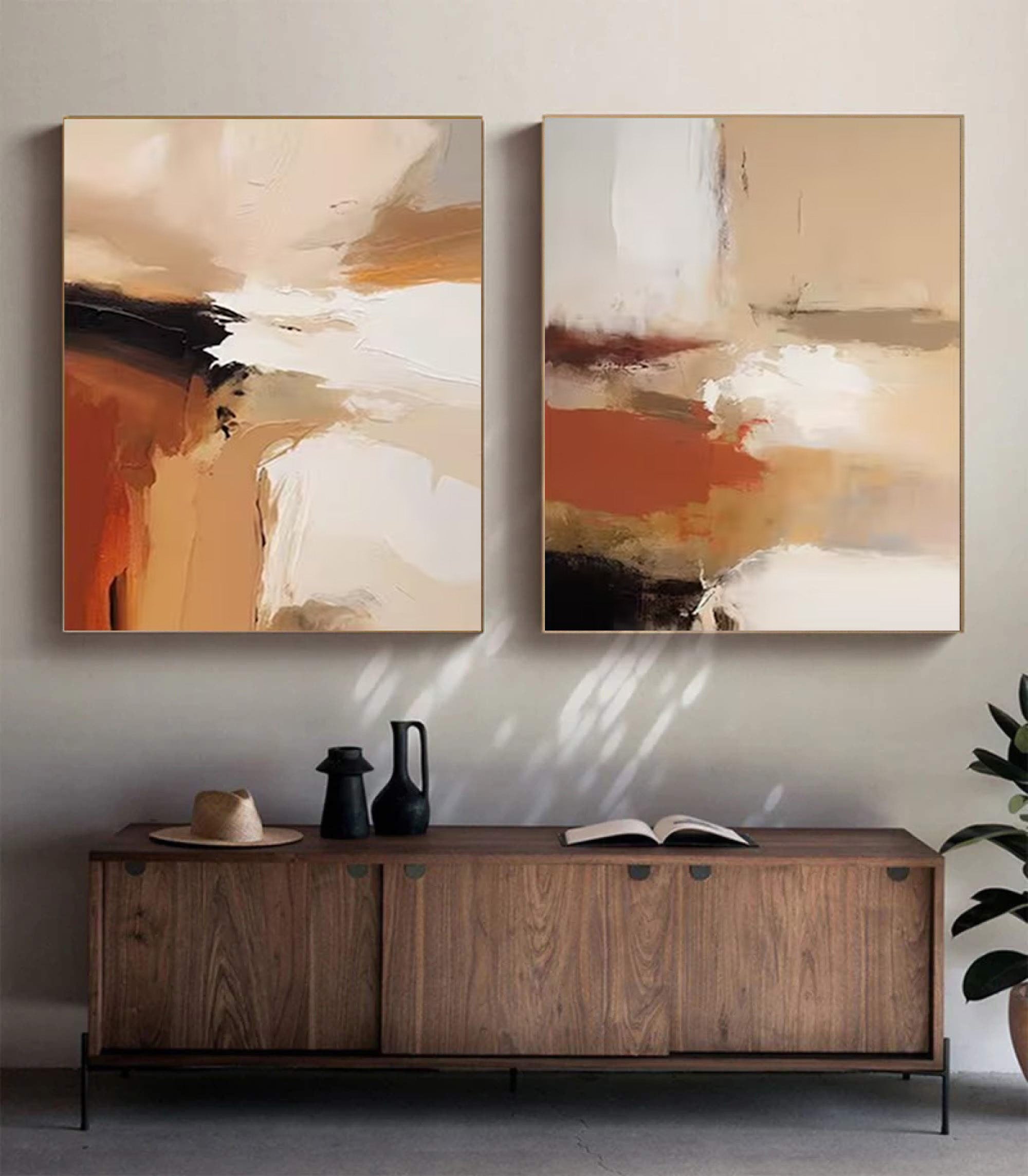 Warm Canvas: Set of 2 Abstract Art, Earthy Palette Design #BGA 130