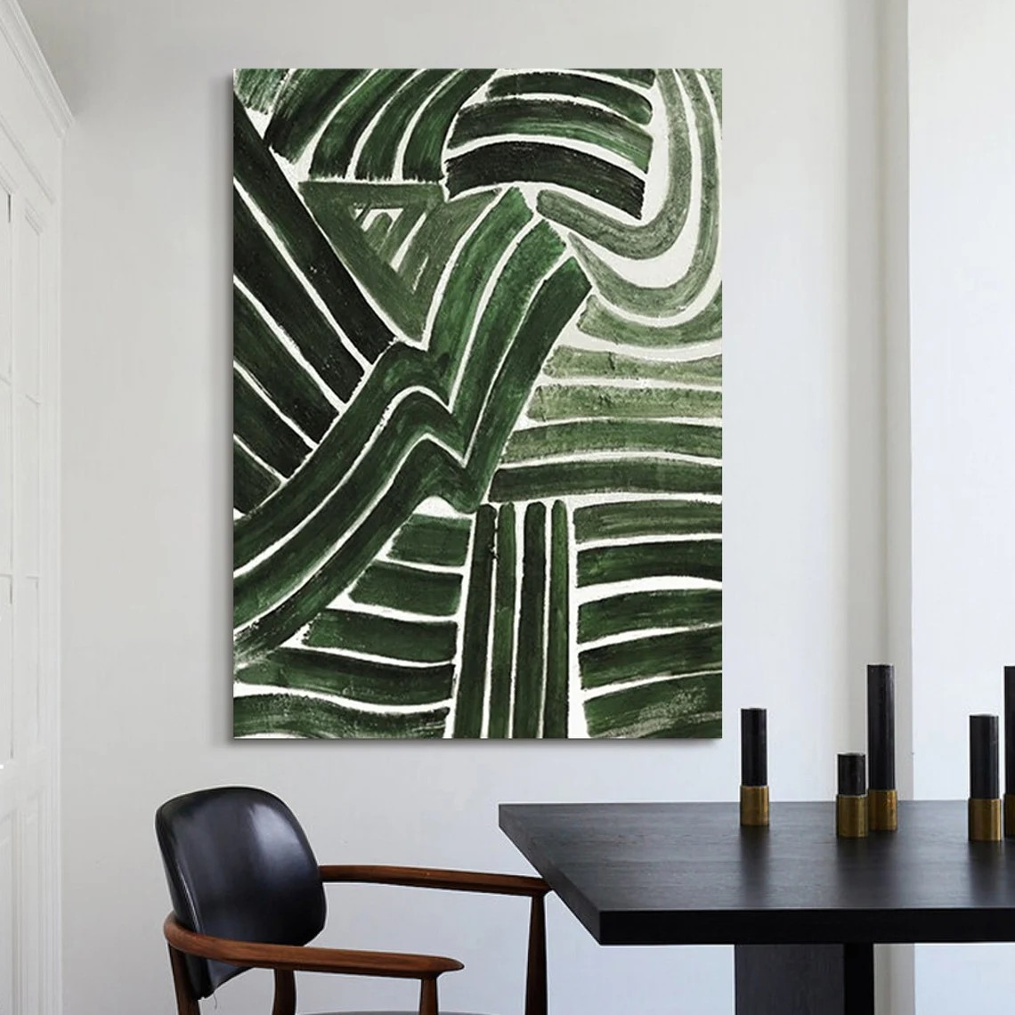Bold Green Line Modern Abstract Painting, Minimalist Decor #BGA 097