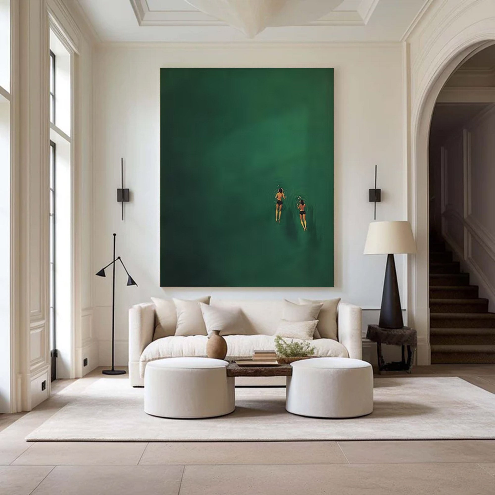 Large Green Water Swimmers Art | ArtvistaGallery #WG 099