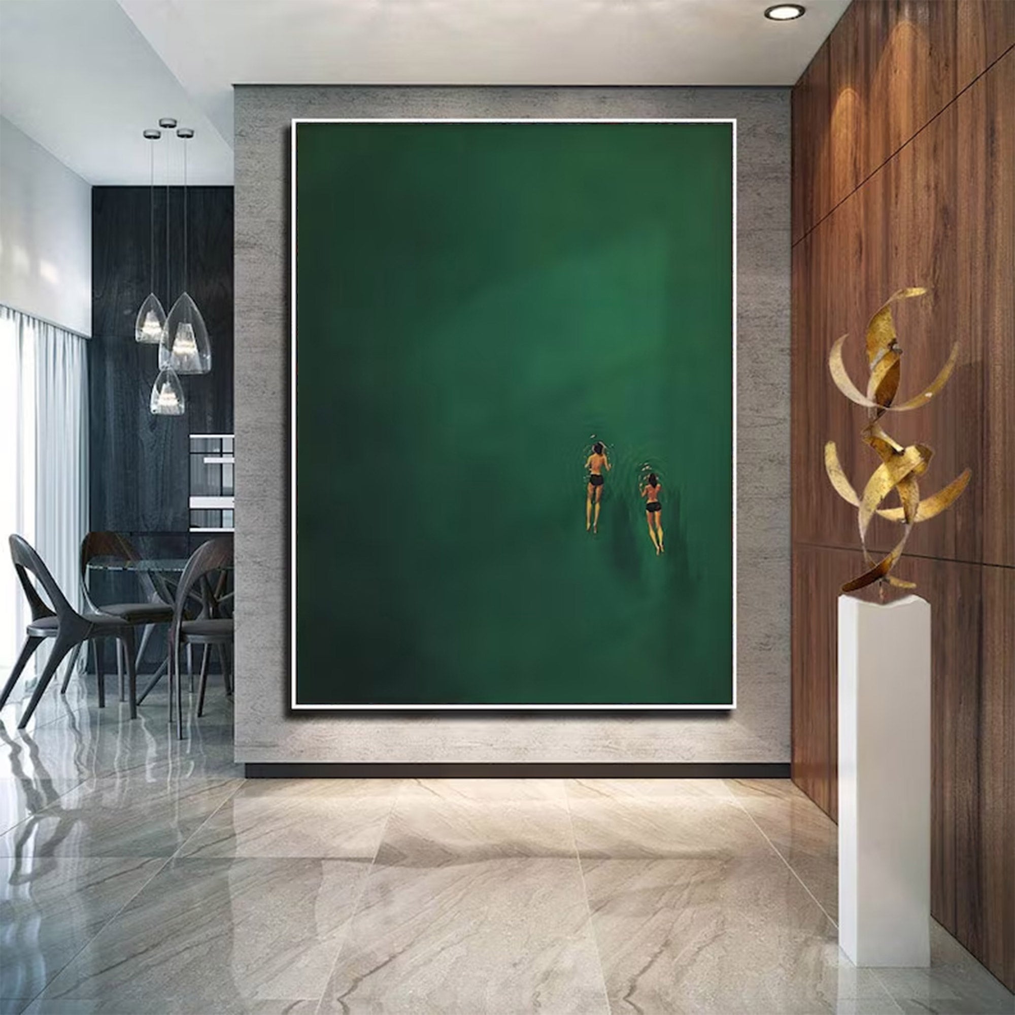 Large Green Water Swimmers Art | ArtvistaGallery #WG 099