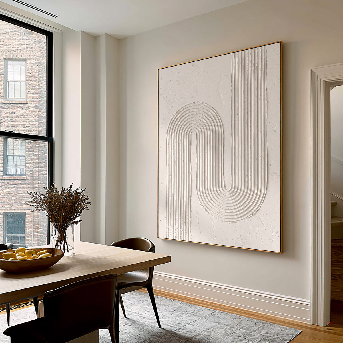 Continuous Lines Sculptural Minimalist Wall Artwork Handmade Textured Abstract Painting Neutral Modern Decor