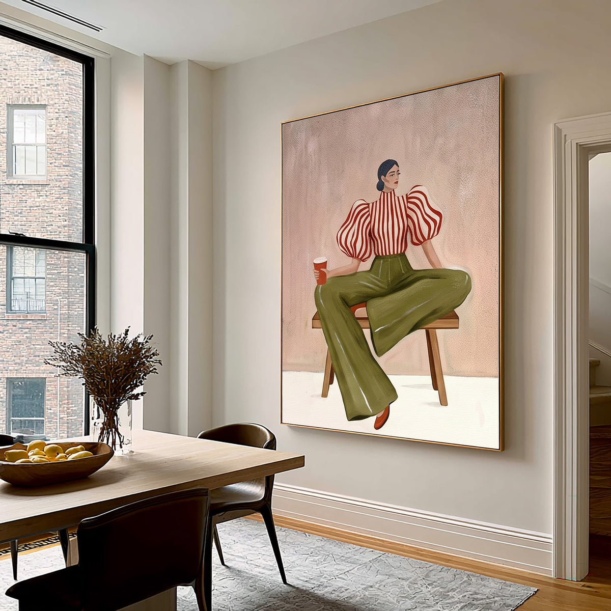 A Seat of Her Own Contemporary Fashion Figurative Painting Hand Painted Wall Art