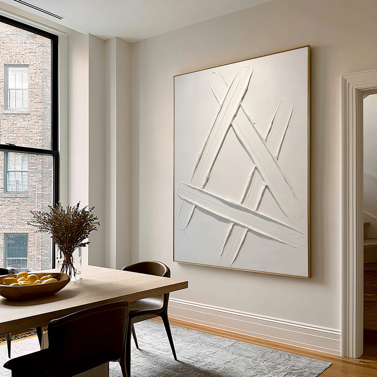 Quiet Crossing Contemporary Wall Painting Hand Painted Neutral Geometric Artwork Modern Interior Decor