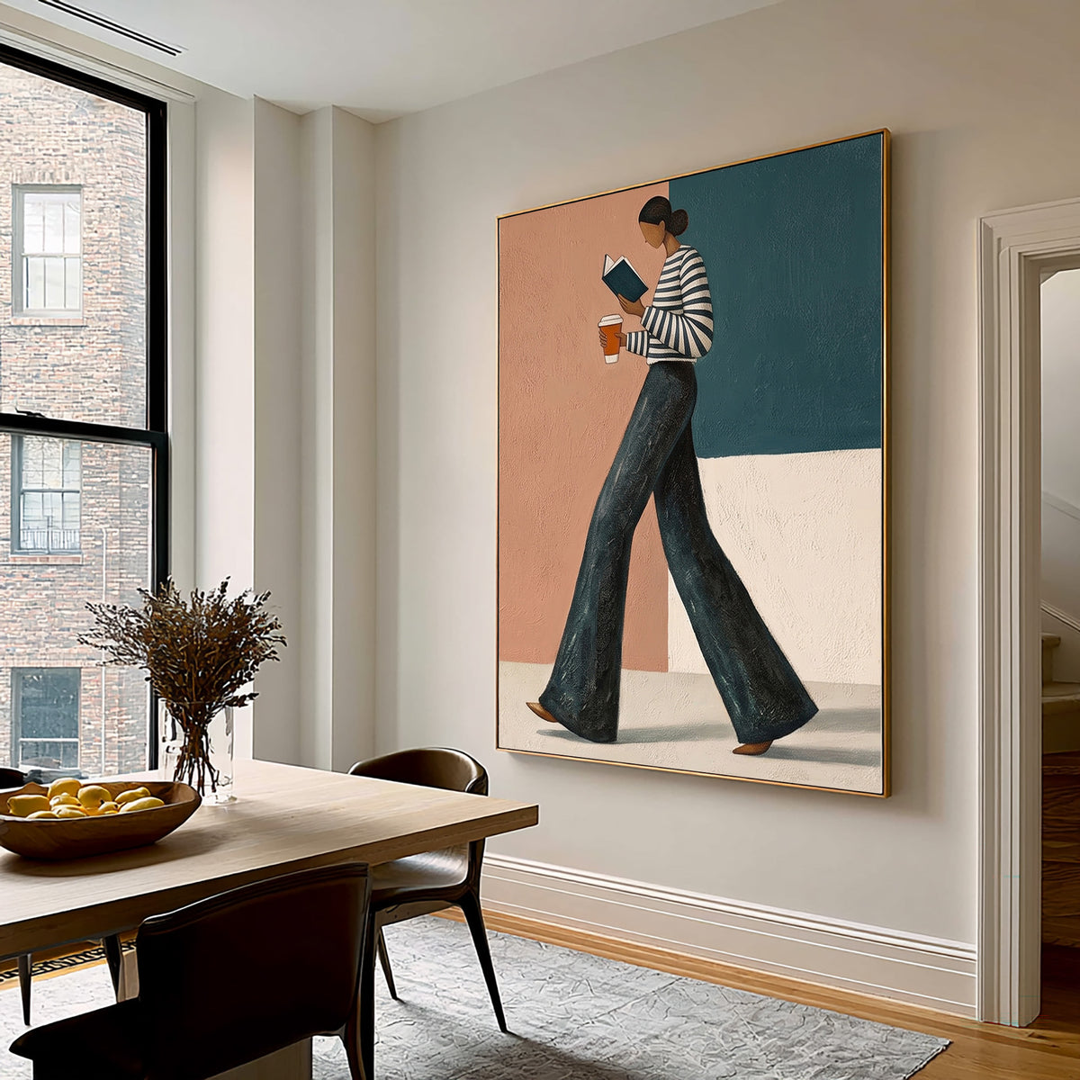 Contemporary Fashion Woman Painting Striped Sweater Wide Leg Pants Wall Art