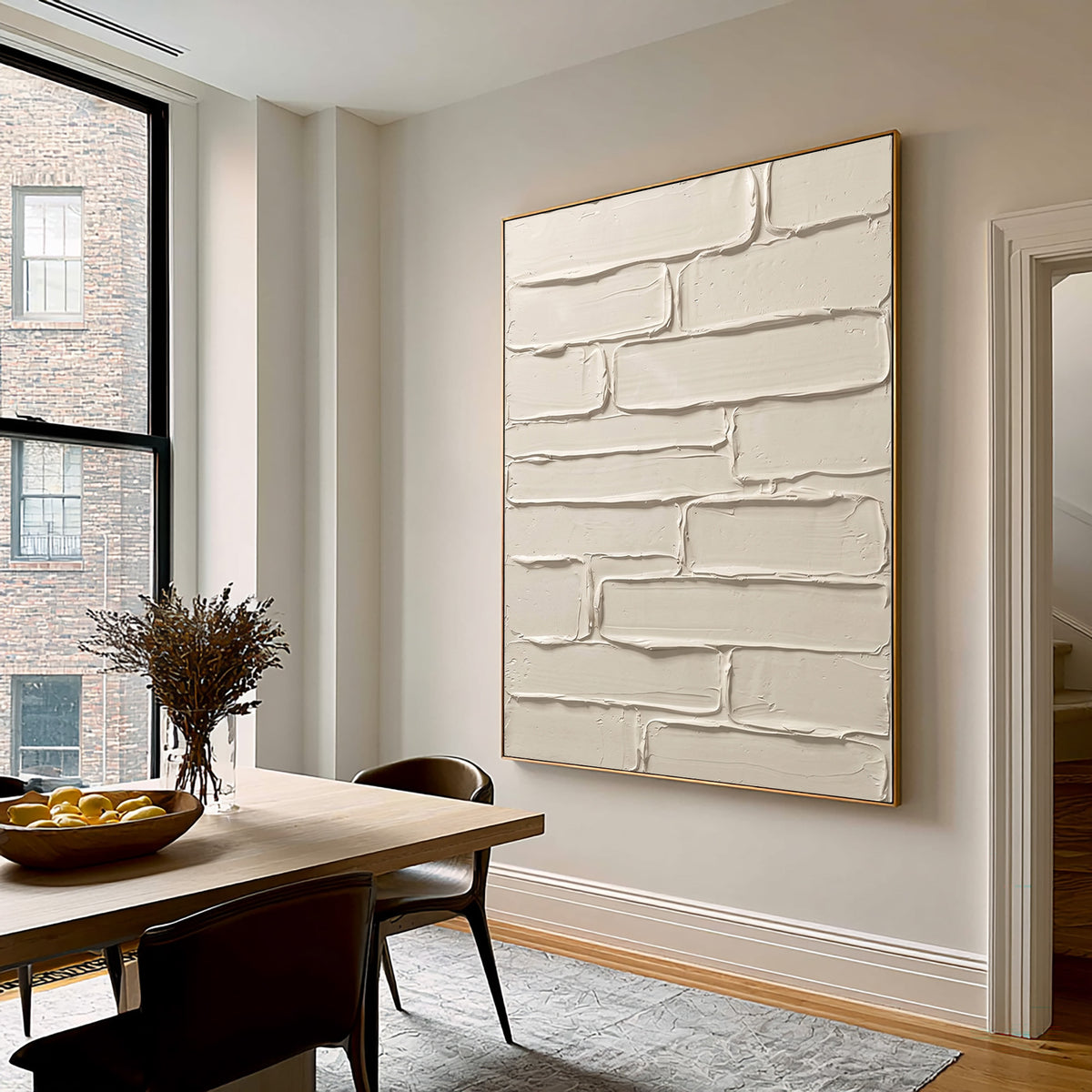 Weathered Lines Warm Neutral Handmade Artwork Textured Abstract Painting Cream White Contemporary Wall Decor