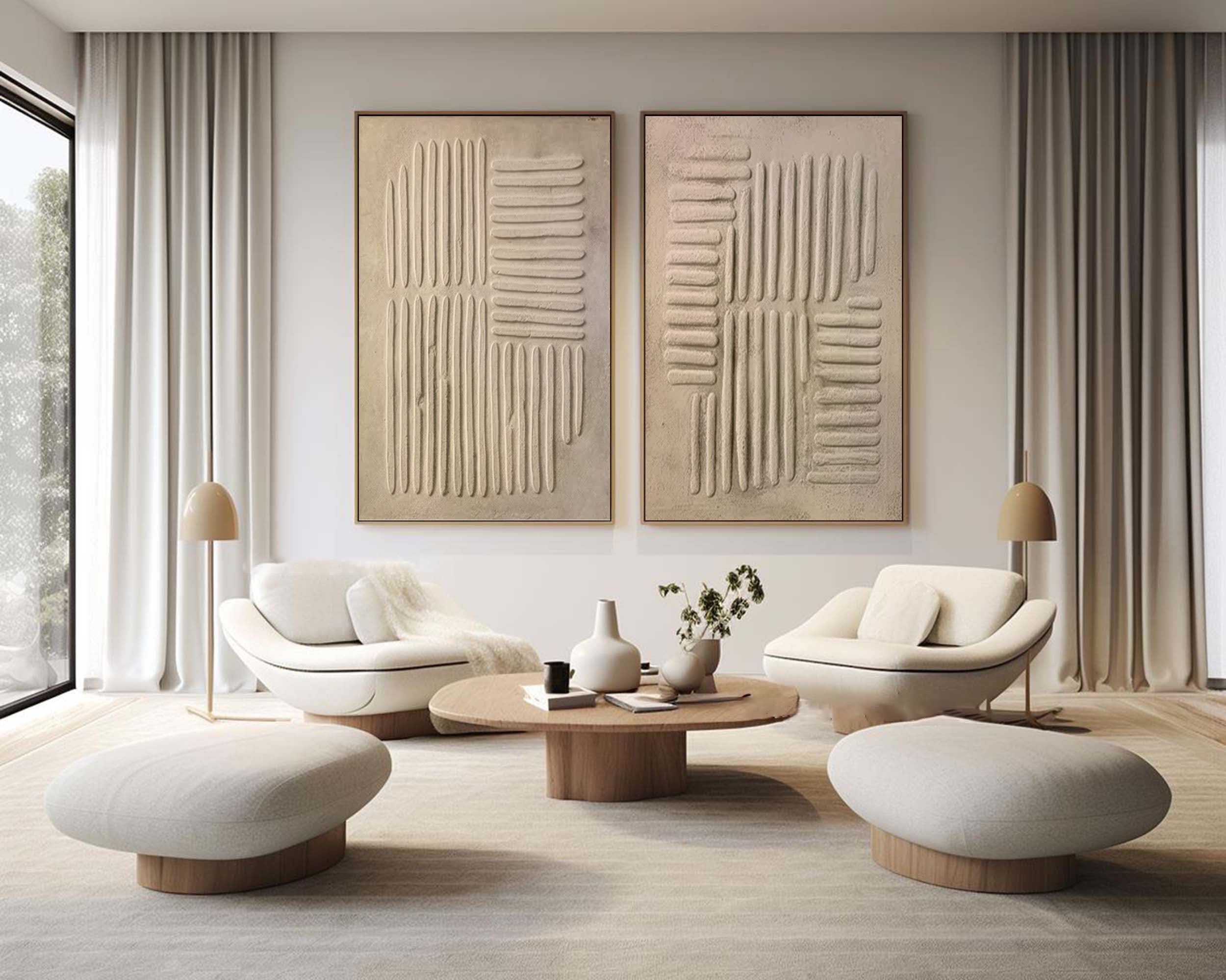 Modern Beige Texture Canvas Wall Art Duo Set Of 2 #BBS 003