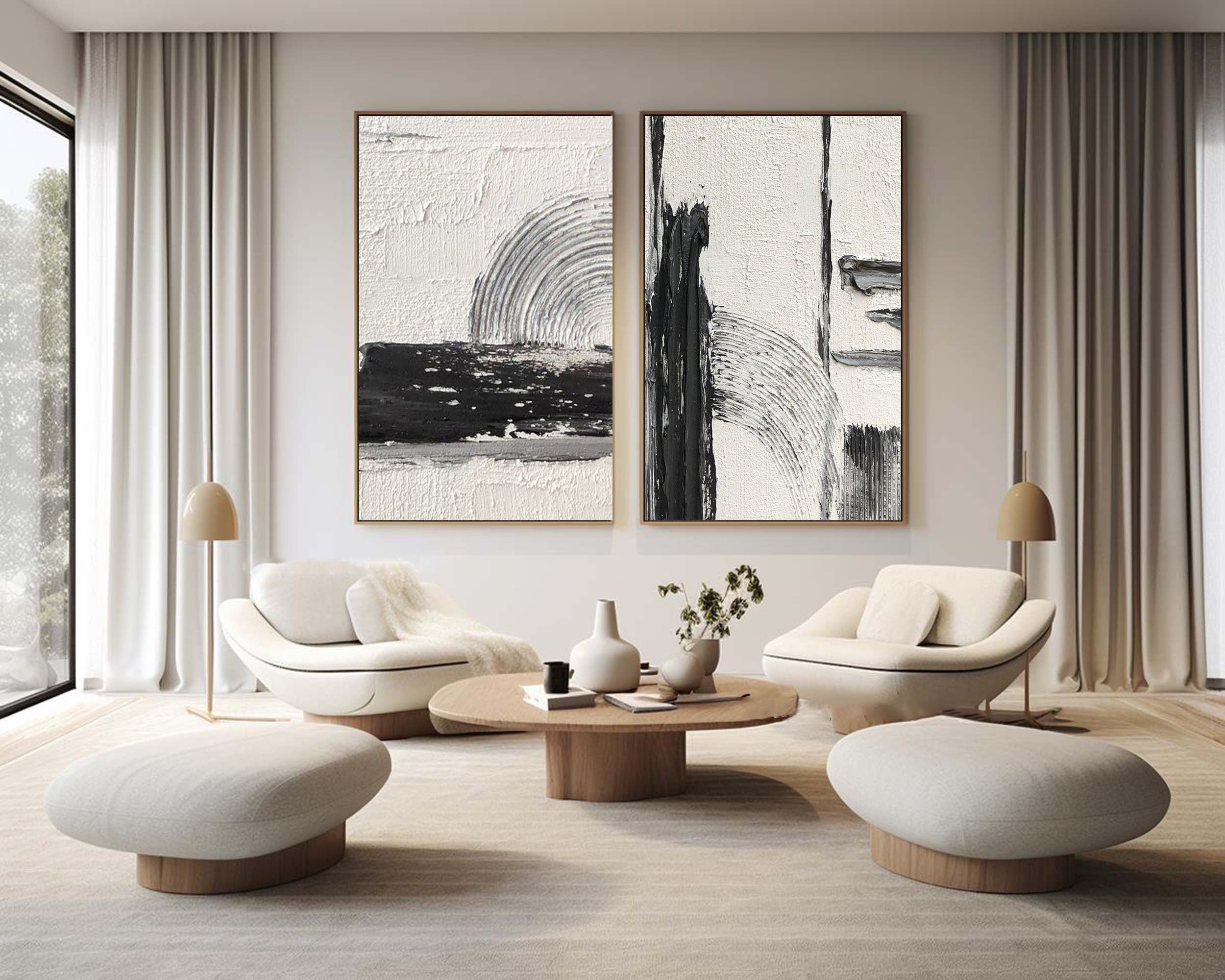 Black & White Abstract Painting SET OF 2 #AVG 029