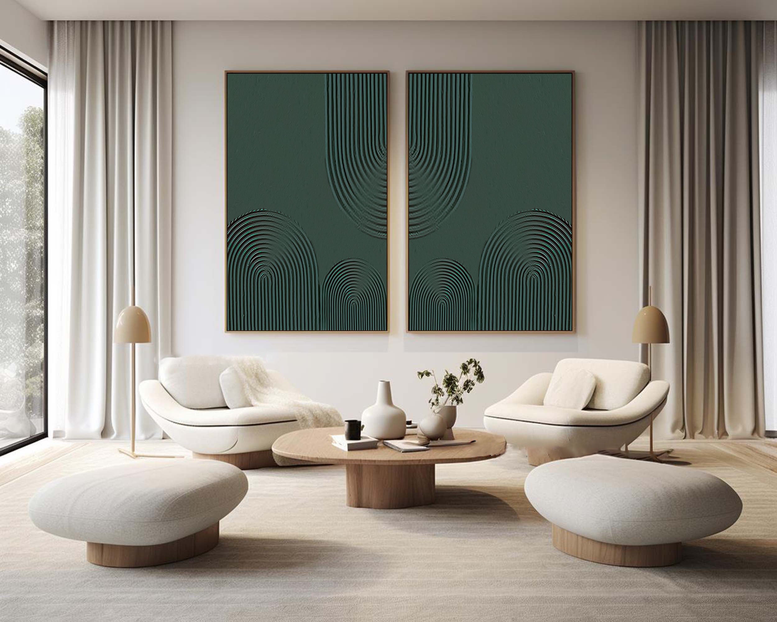 Geometric Style Wall Art Modern Teal Oil Painting SET OF 2 #BGS 003